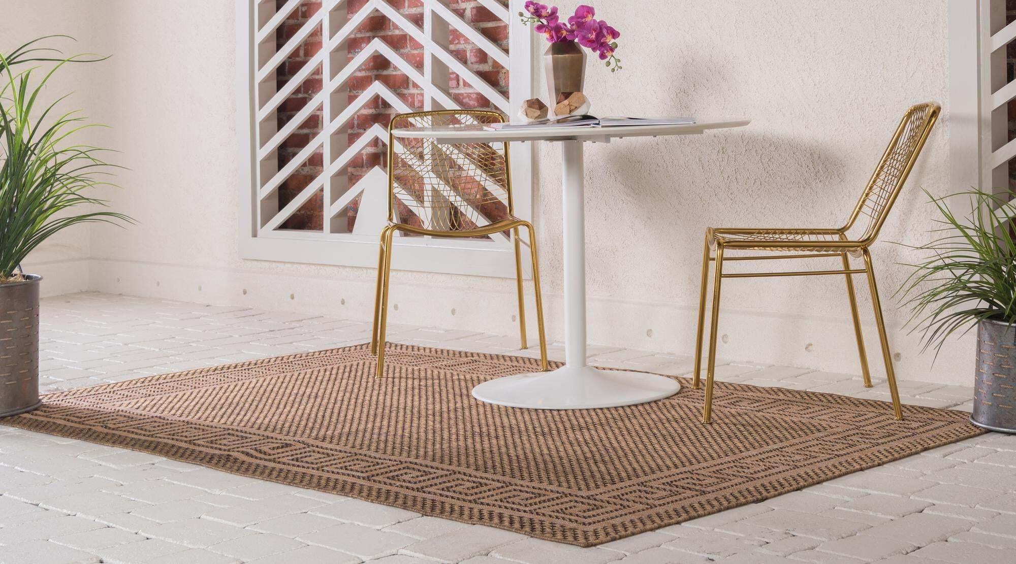 Unique Loom Outdoor Rugs - Outdoor Border Geometric Rectangular 9x12 Rug Brown & Light Brown