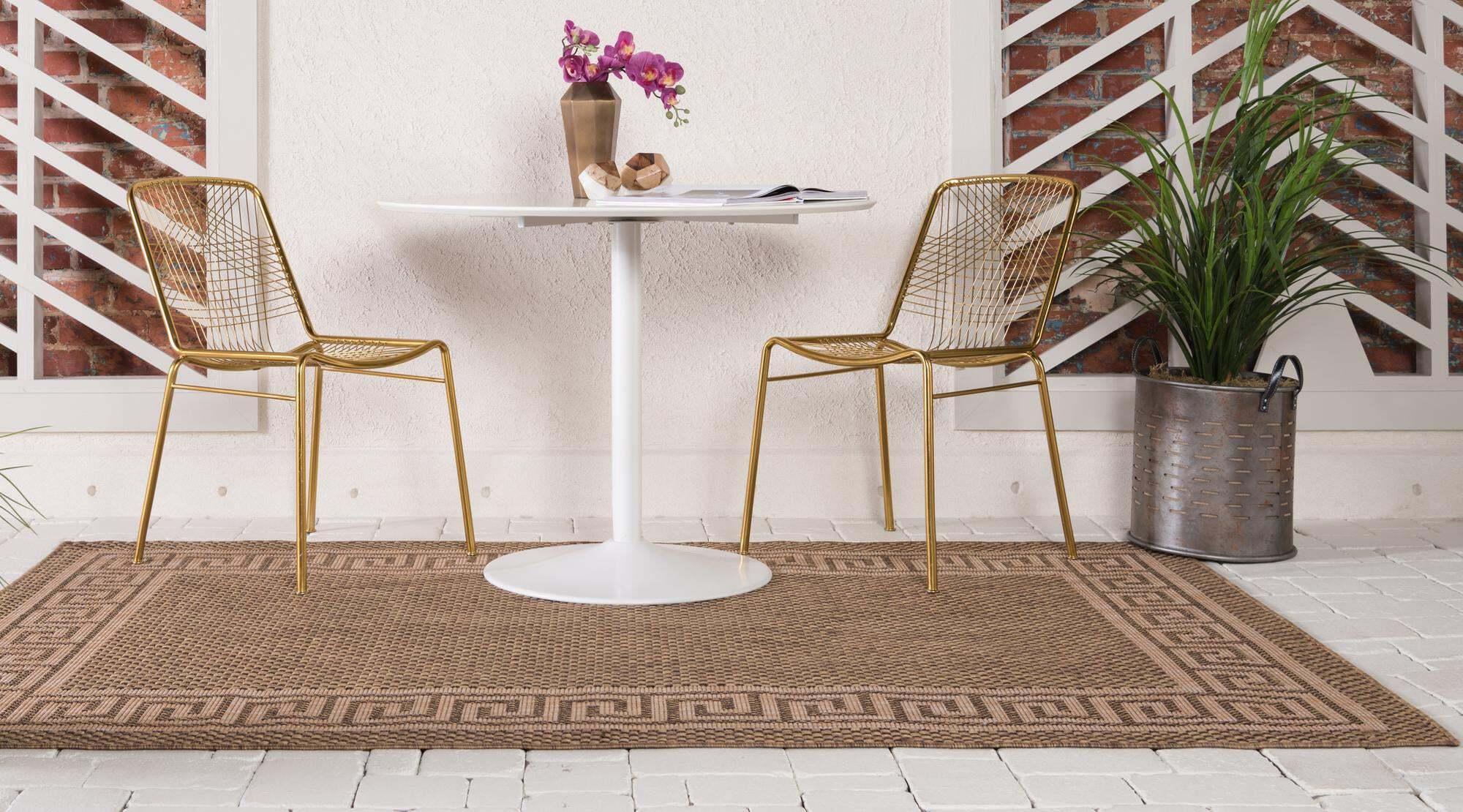 Unique Loom Outdoor Rugs - Outdoor Border Geometric Rectangular 9x12 Rug Brown & Light Brown