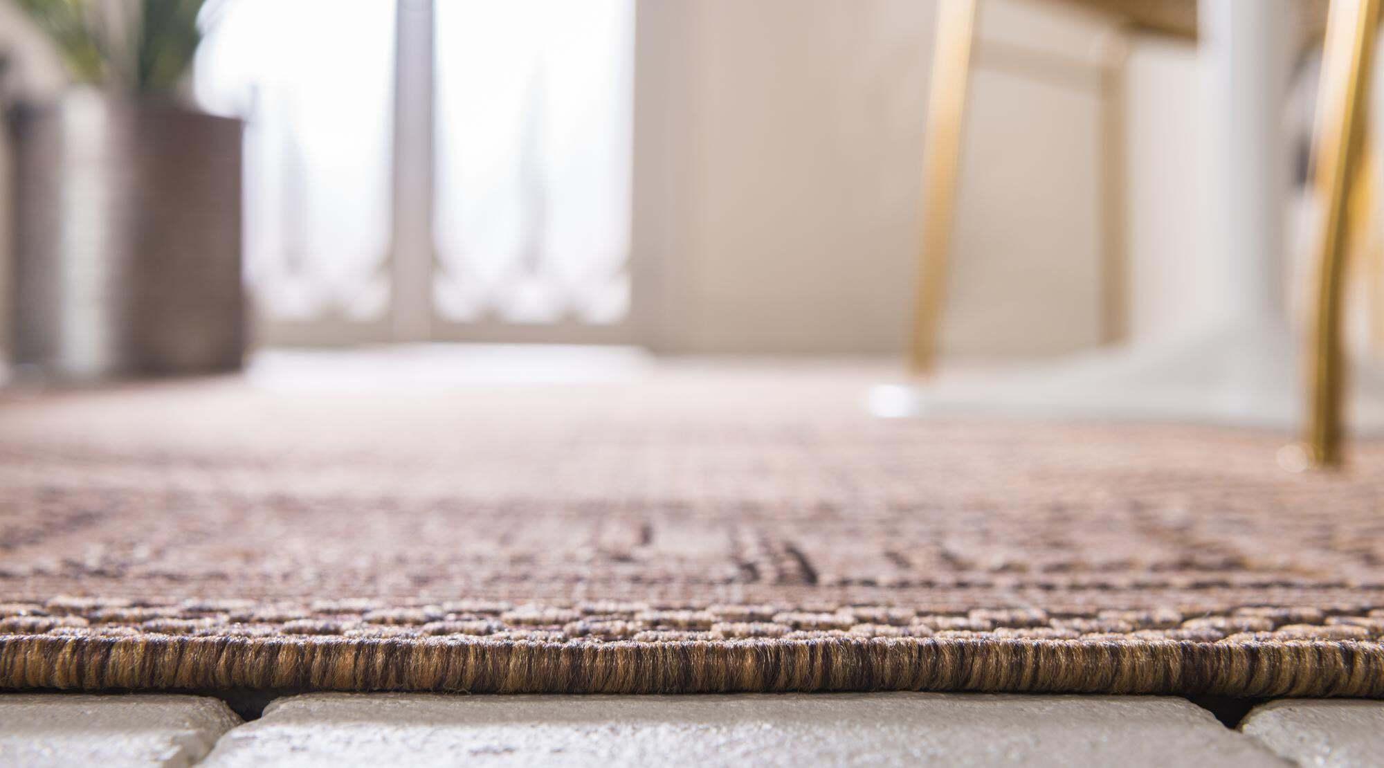 Unique Loom Outdoor Rugs - Outdoor Border Geometric Rectangular 9x12 Rug Brown & Light Brown