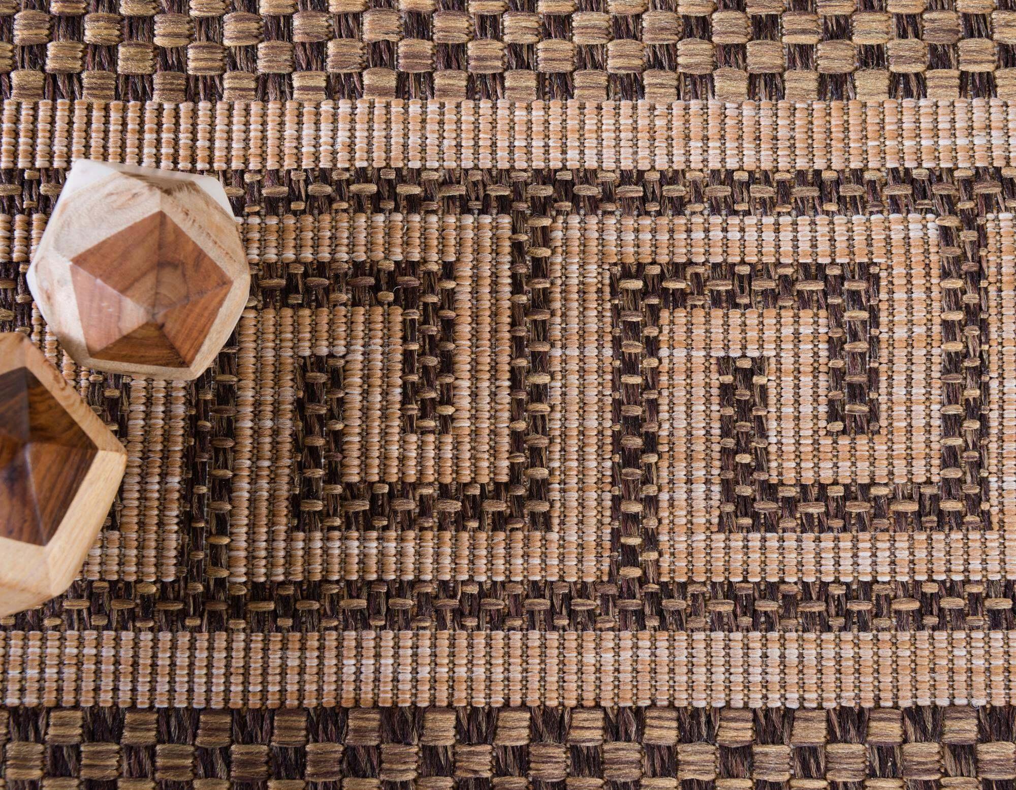 Unique Loom Outdoor Rugs - Outdoor Border Geometric Rectangular 9x12 Rug Brown & Light Brown