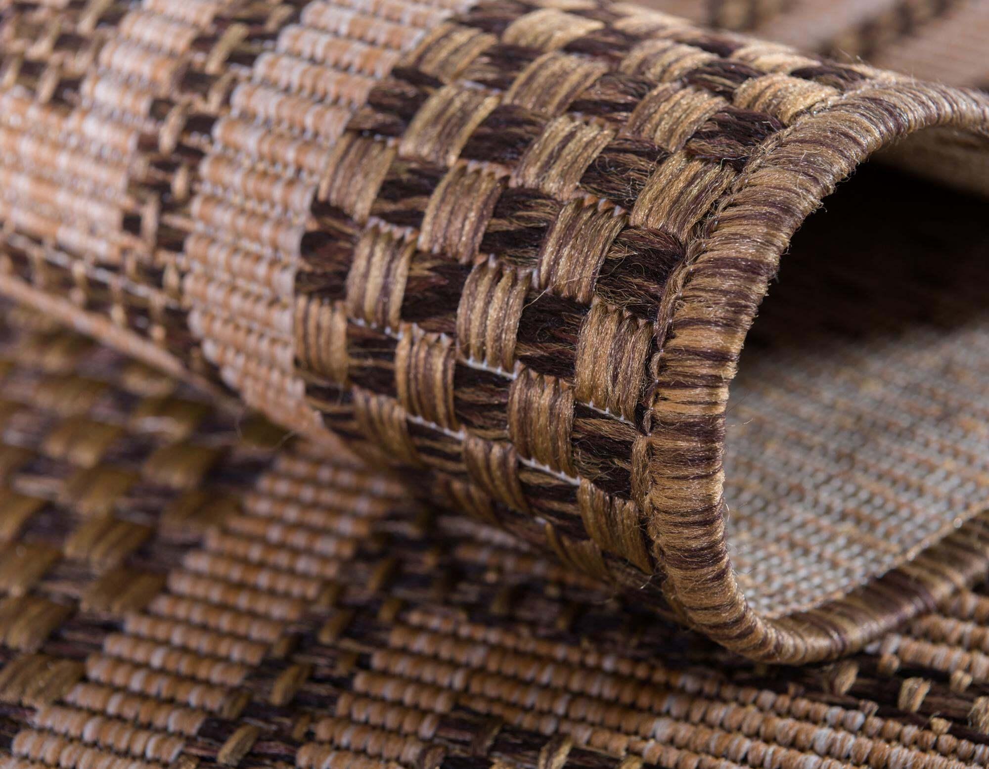 Unique Loom Outdoor Rugs - Outdoor Border Geometric Rectangular 9x12 Rug Brown & Light Brown