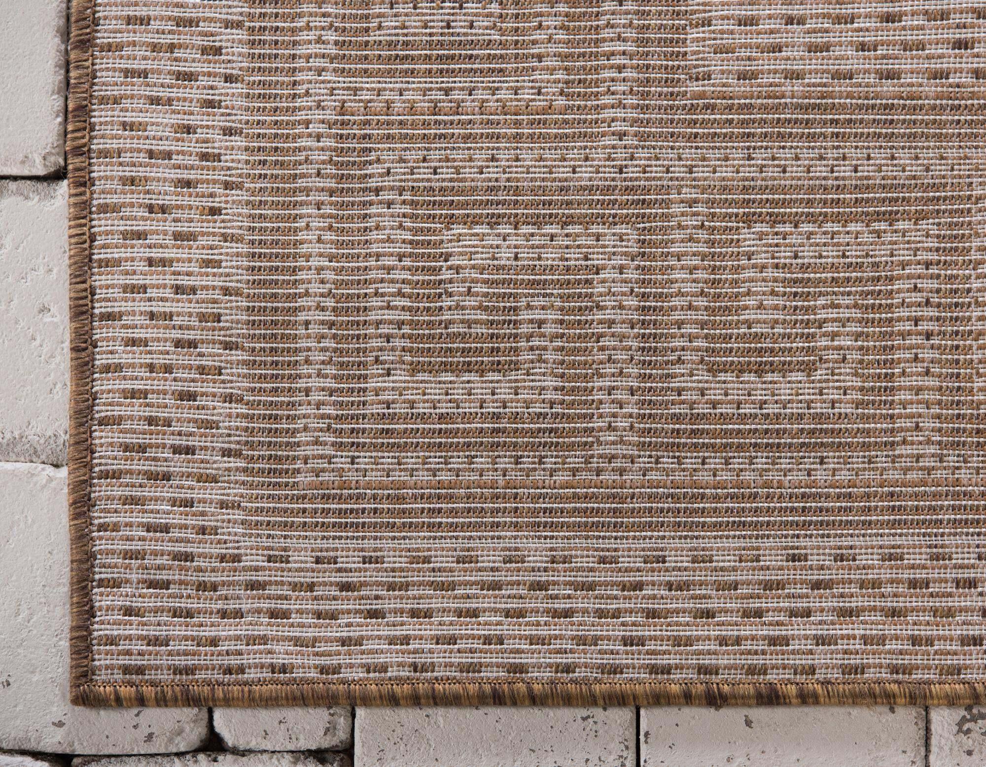Unique Loom Outdoor Rugs - Outdoor Border Geometric Rectangular 9x12 Rug Brown & Light Brown