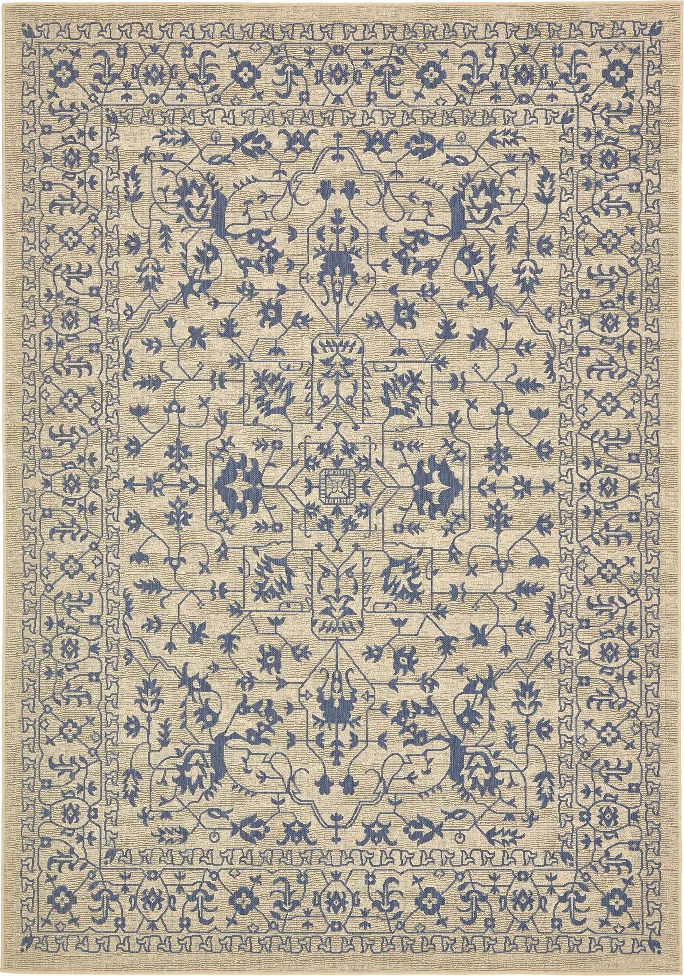 Unique Loom Outdoor Rugs - Outdoor Botanical Border Rectangular 8x11 Rug Beige & Blue