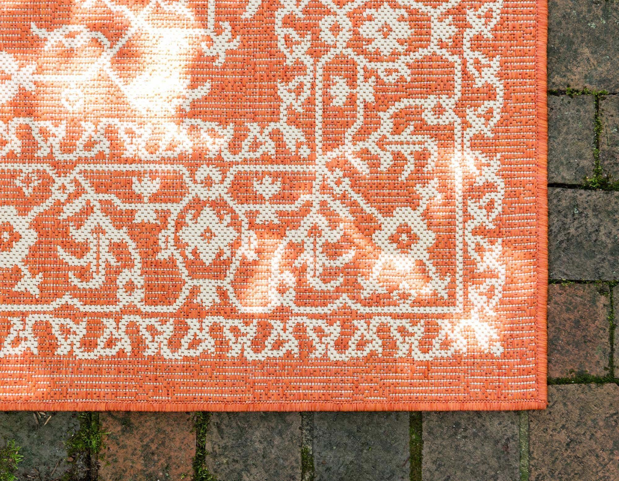 Unique Loom Outdoor Rugs - Outdoor Botanical Border Rectangular 8x11 Rug Terracotta & Beige
