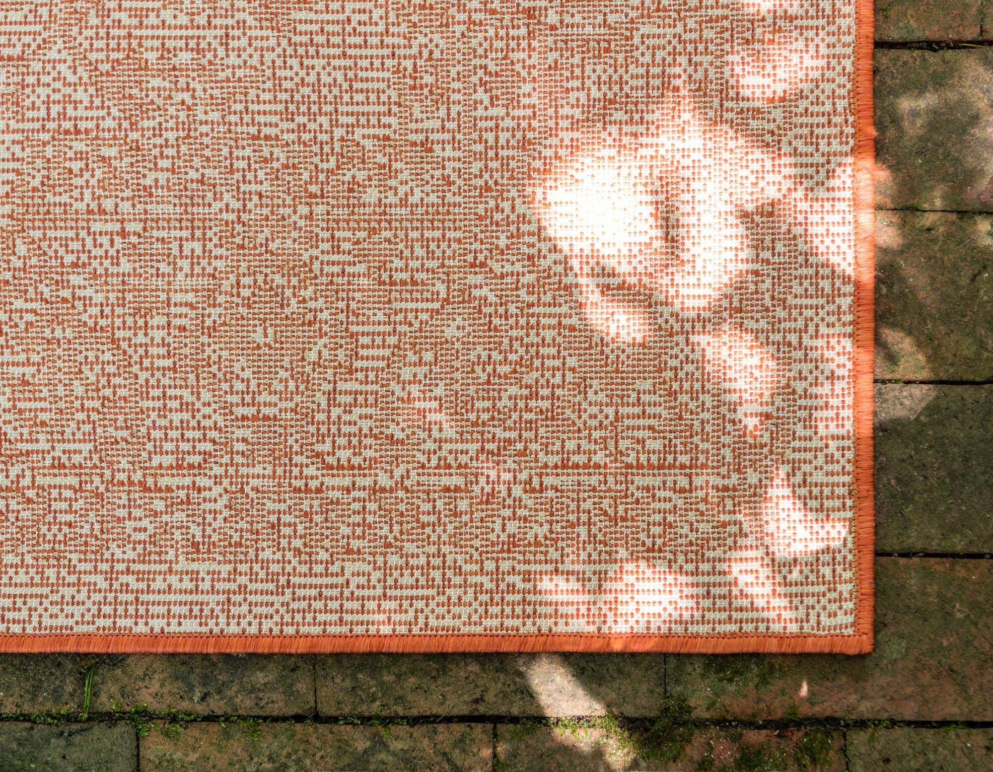 Unique Loom Outdoor Rugs - Outdoor Botanical Border Rectangular 8x11 Rug Terracotta & Beige