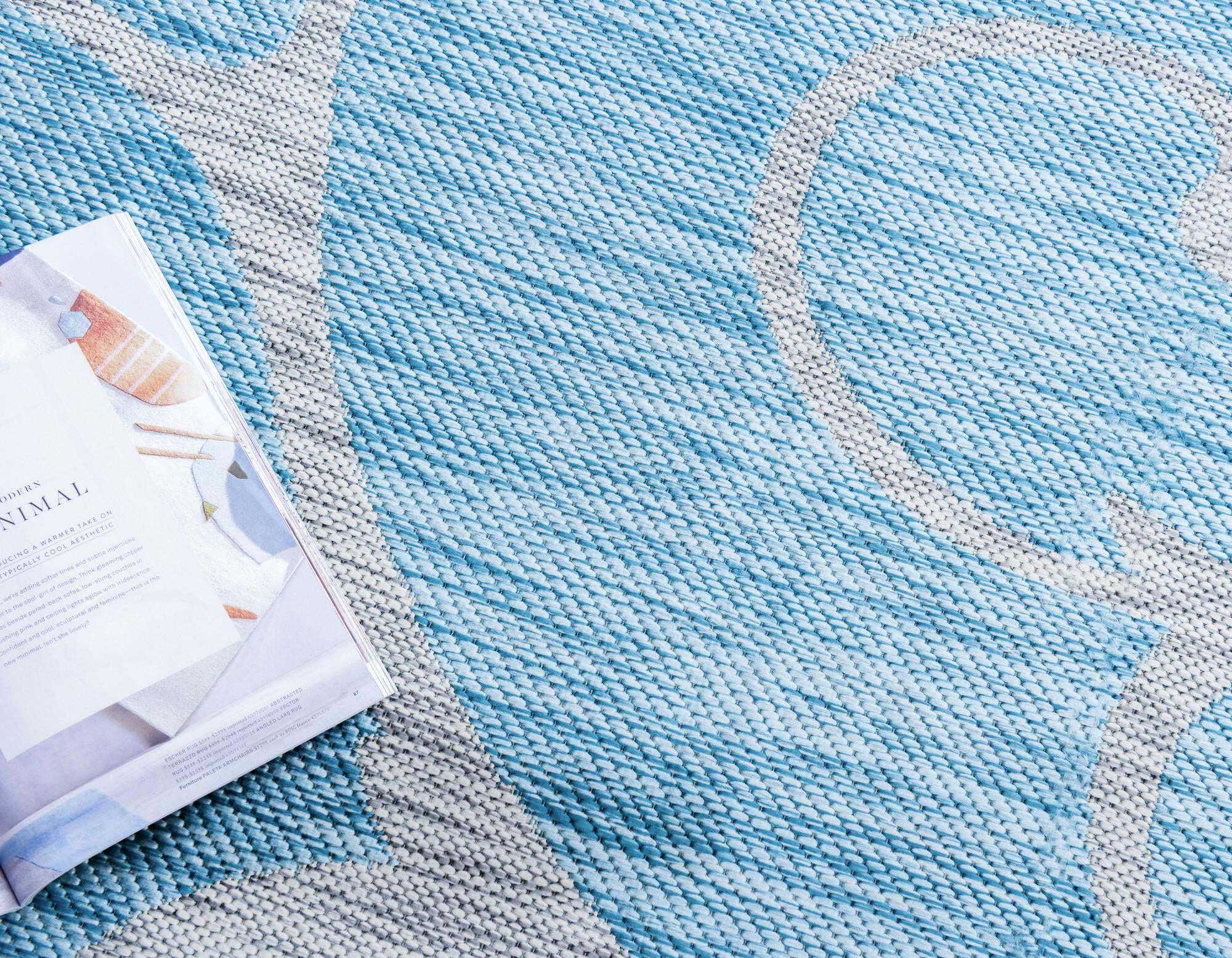 Unique Loom Outdoor Rugs - Outdoor Botanical Damask Rectangular 8x11 Rug Aqua Blue & Ivory