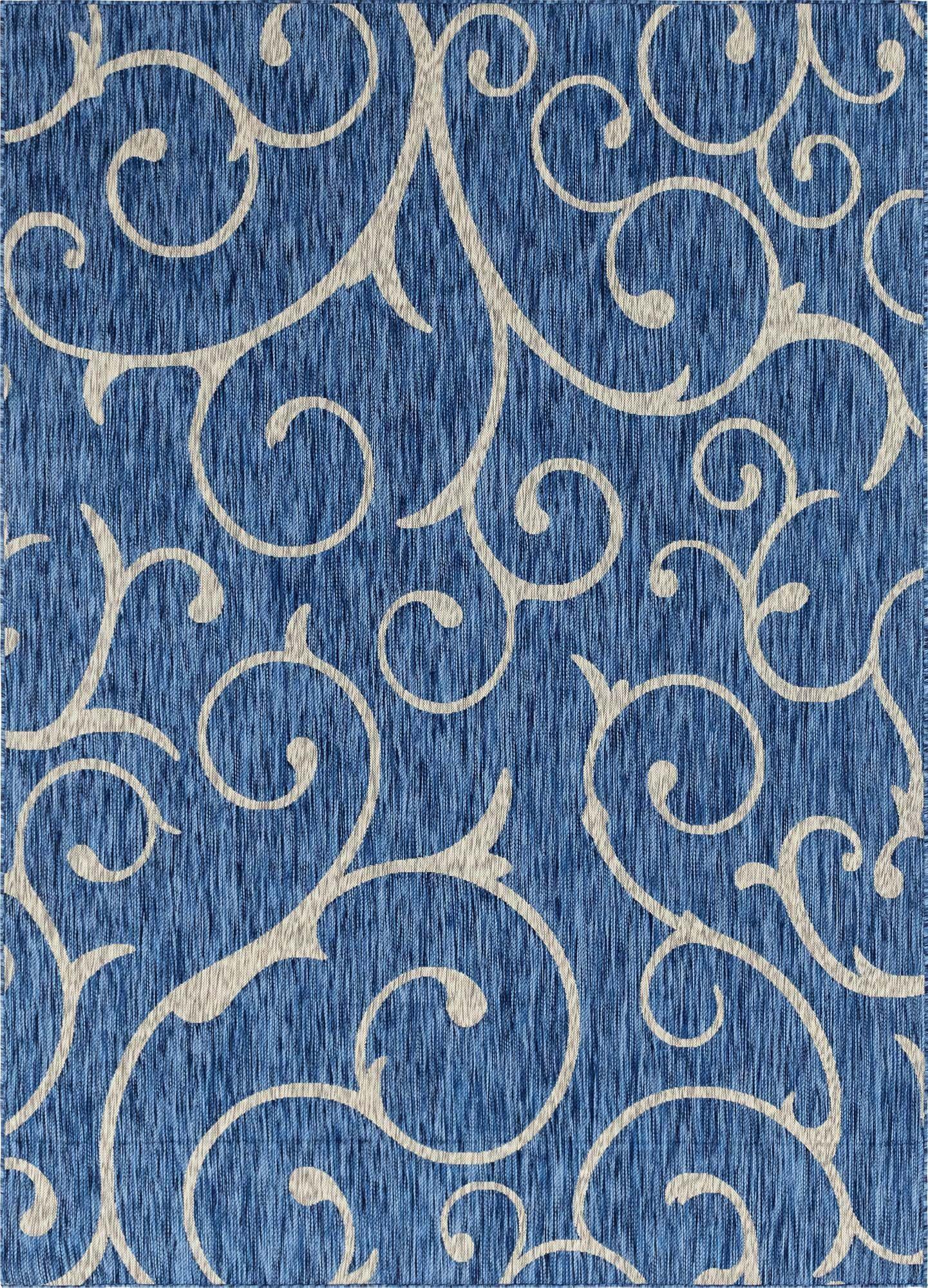 Unique Loom Outdoor Rugs - Outdoor Botanical Damask Rectangular 8x11 Rug Blue & Gray