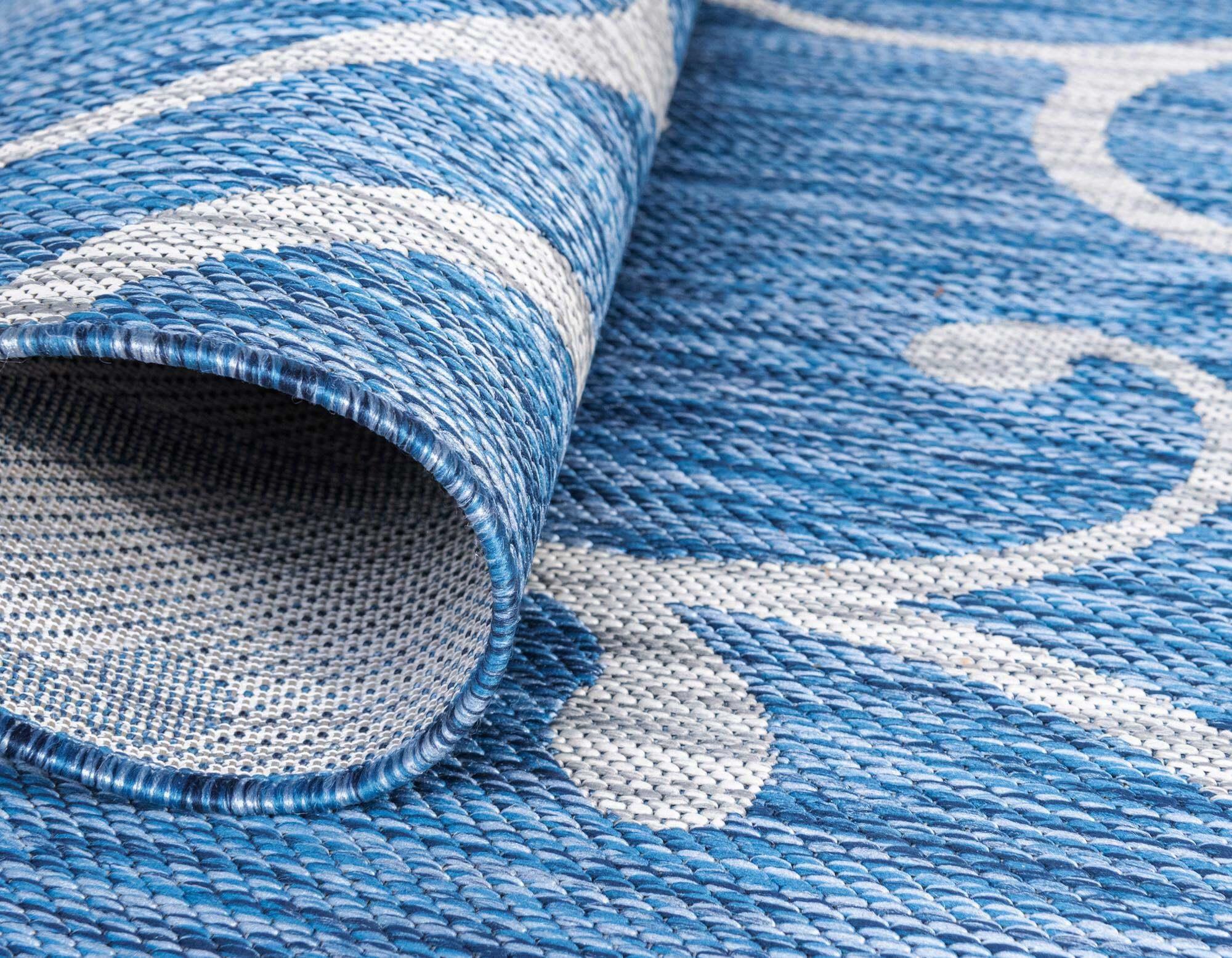Unique Loom Outdoor Rugs - Outdoor Botanical Damask Rectangular 8x11 Rug Blue & Gray