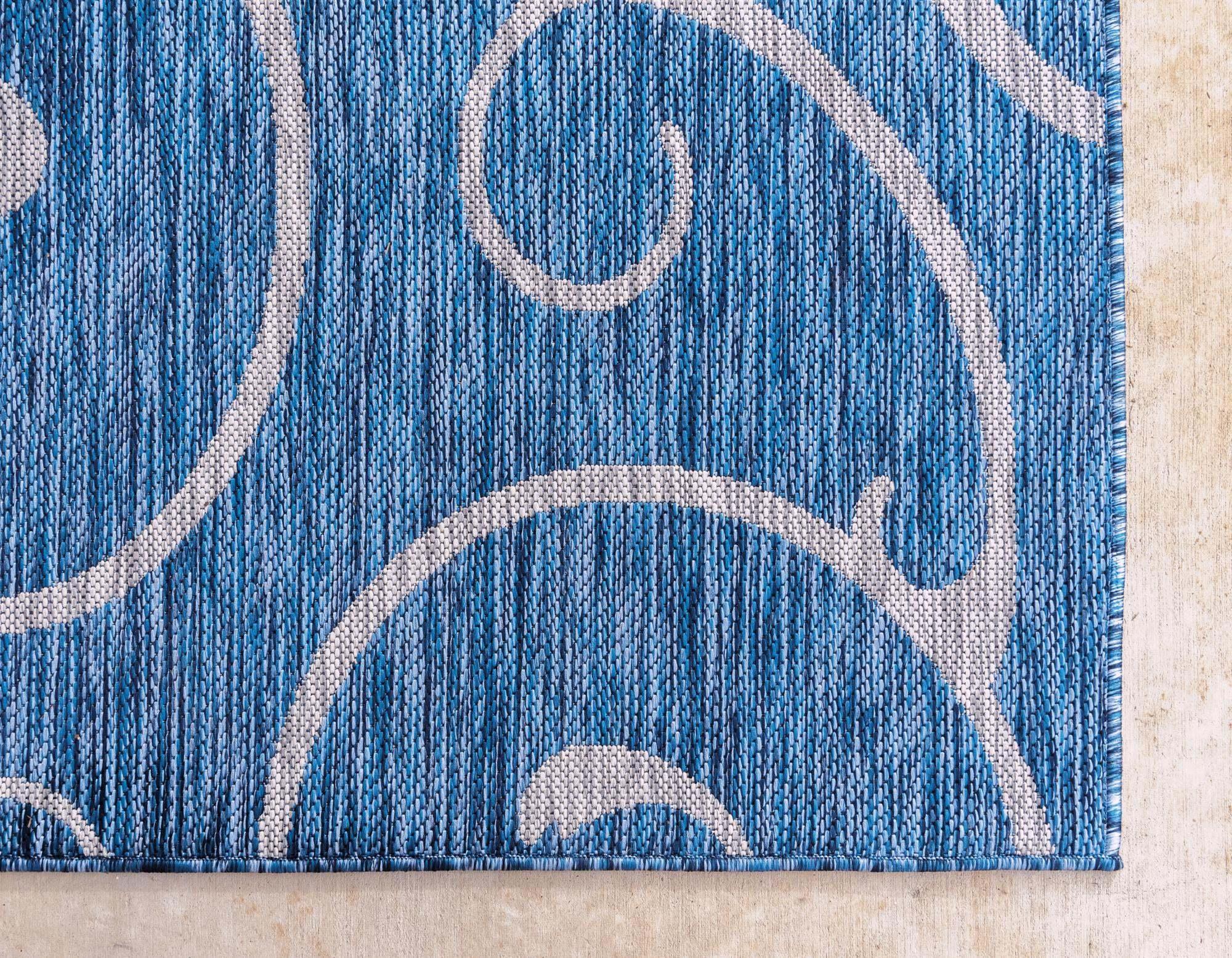 Unique Loom Outdoor Rugs - Outdoor Botanical Damask Rectangular 8x11 Rug Blue & Gray