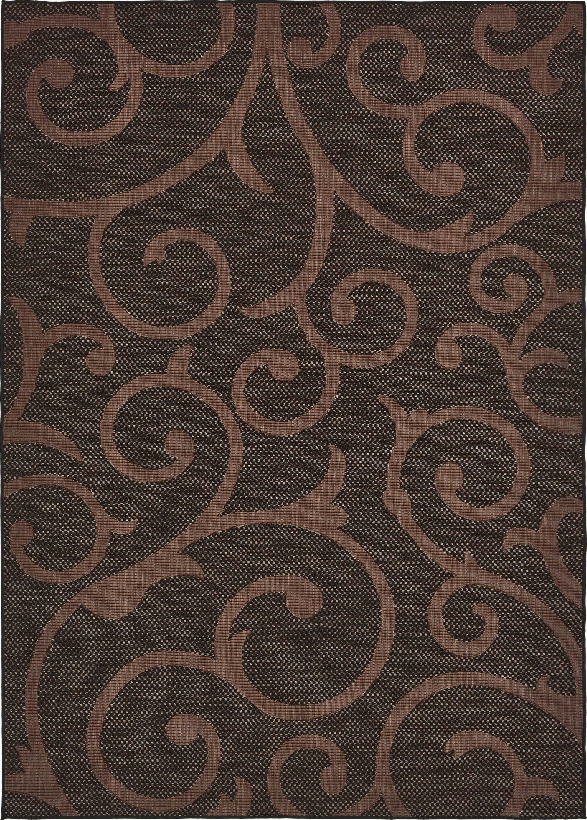 Unique Loom Outdoor Rugs - Outdoor Botanical Damask Rectangular 8x11 Rug Chocolate Brown & Black