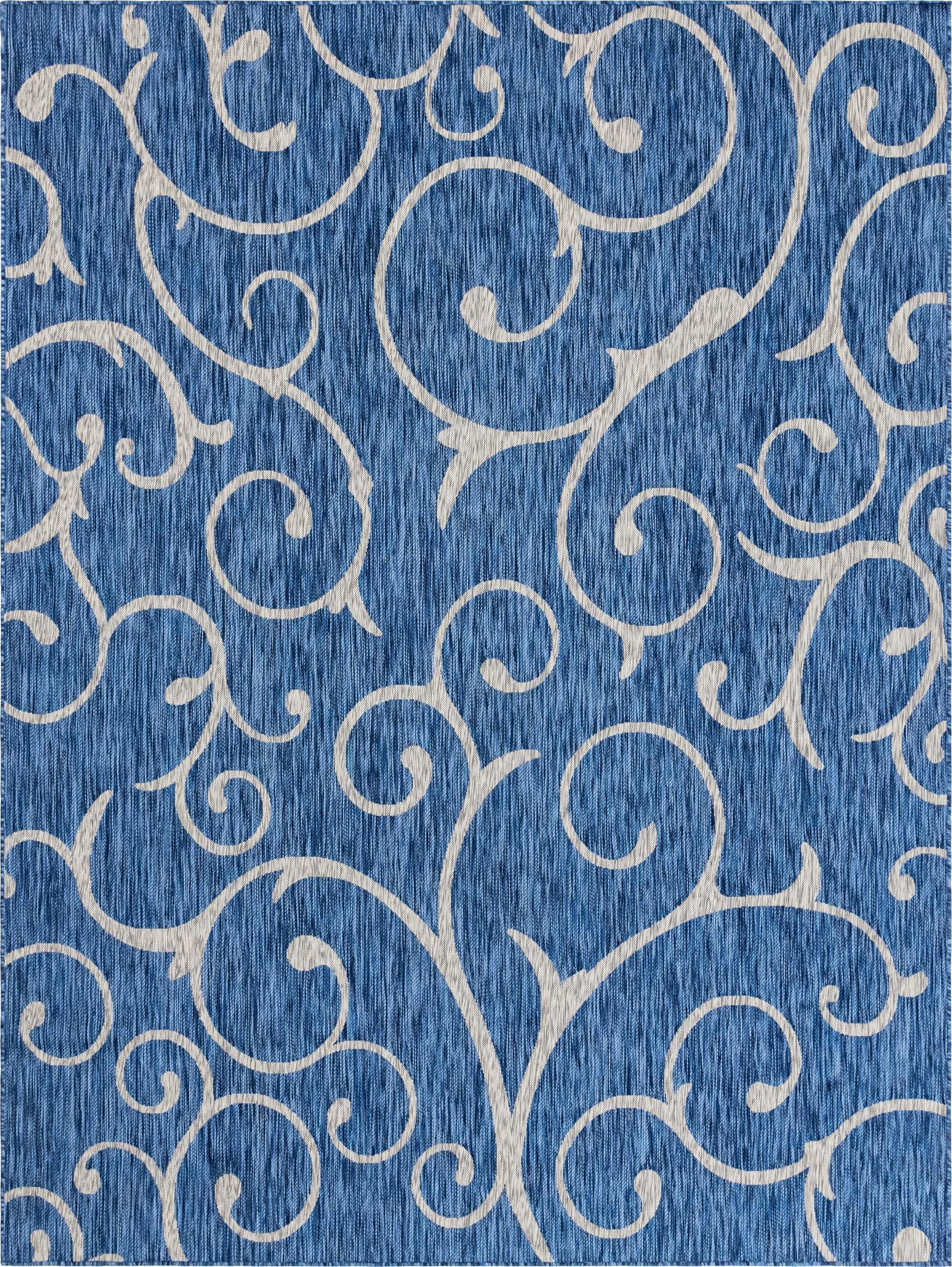 Unique Loom Outdoor Rugs - Outdoor Botanical Damask Rectangular 9x12 Rug Blue & Gray