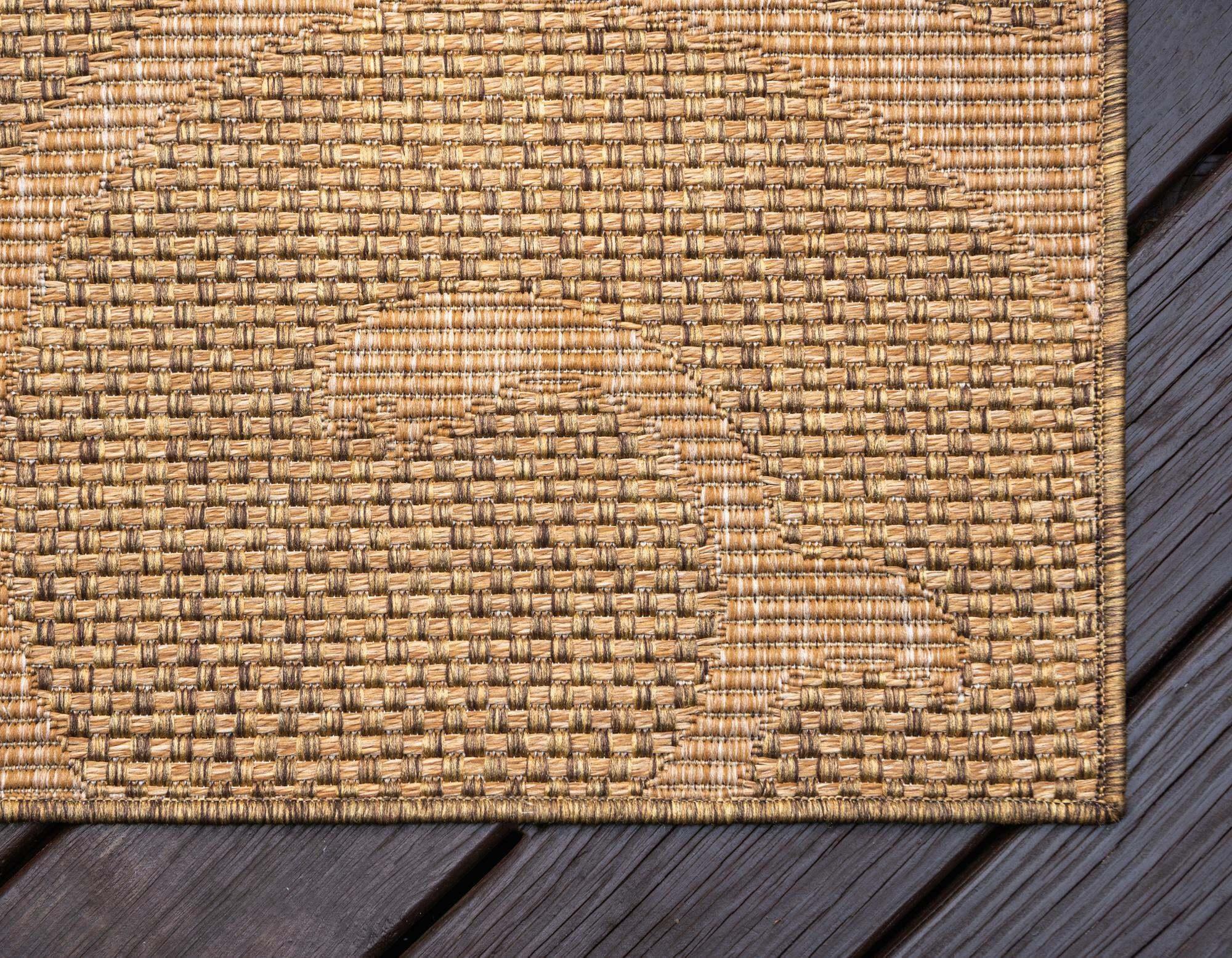 Unique Loom Outdoor Rugs - Outdoor Botanical Damask Rectangular 9x12 Rug Brown & Beige