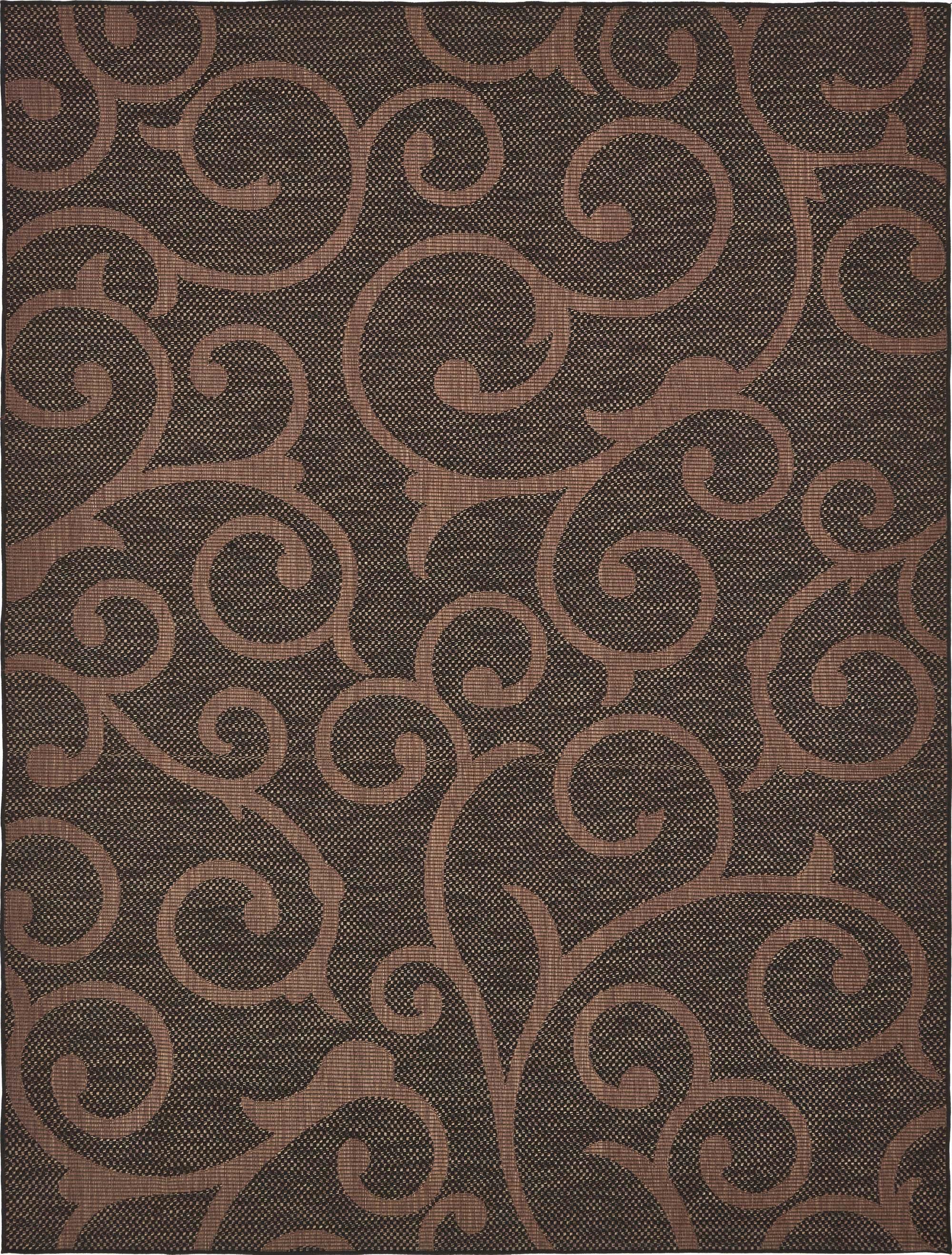 Unique Loom Outdoor Rugs - Outdoor Botanical Damask Rectangular 9x12 Rug Chocolate Brown & Black
