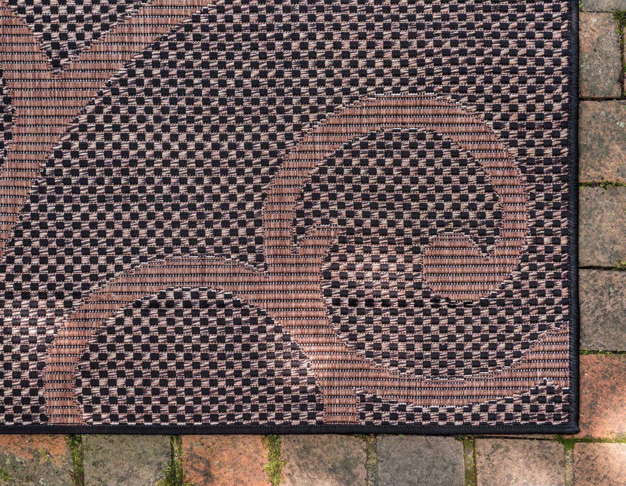 Unique Loom Outdoor Rugs - Outdoor Botanical Damask Rectangular 9x12 Rug Chocolate Brown & Black