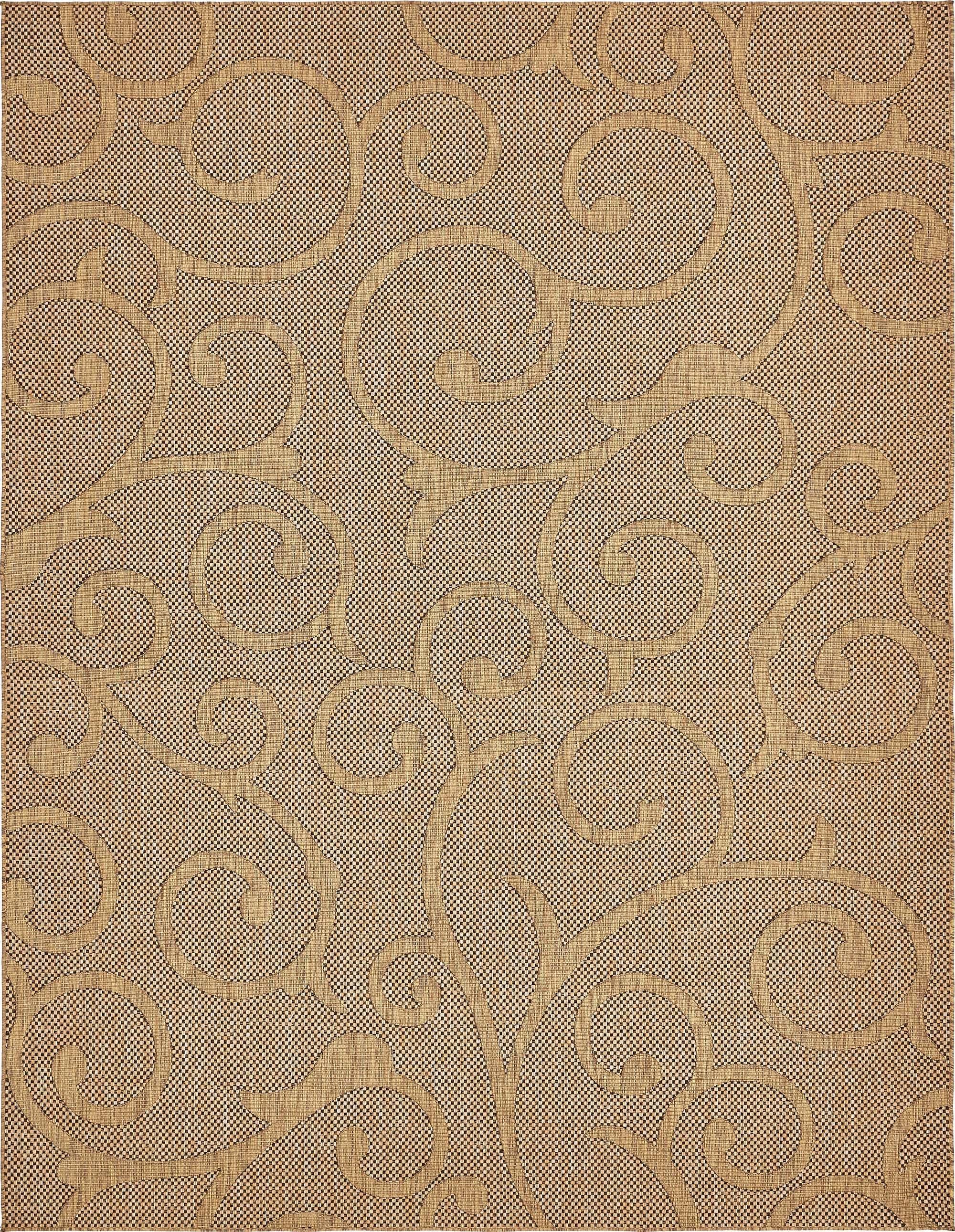 Unique Loom Outdoor Rugs - Outdoor Botanical Damask Rectangular 9x12 Rug Light Brown & Brown