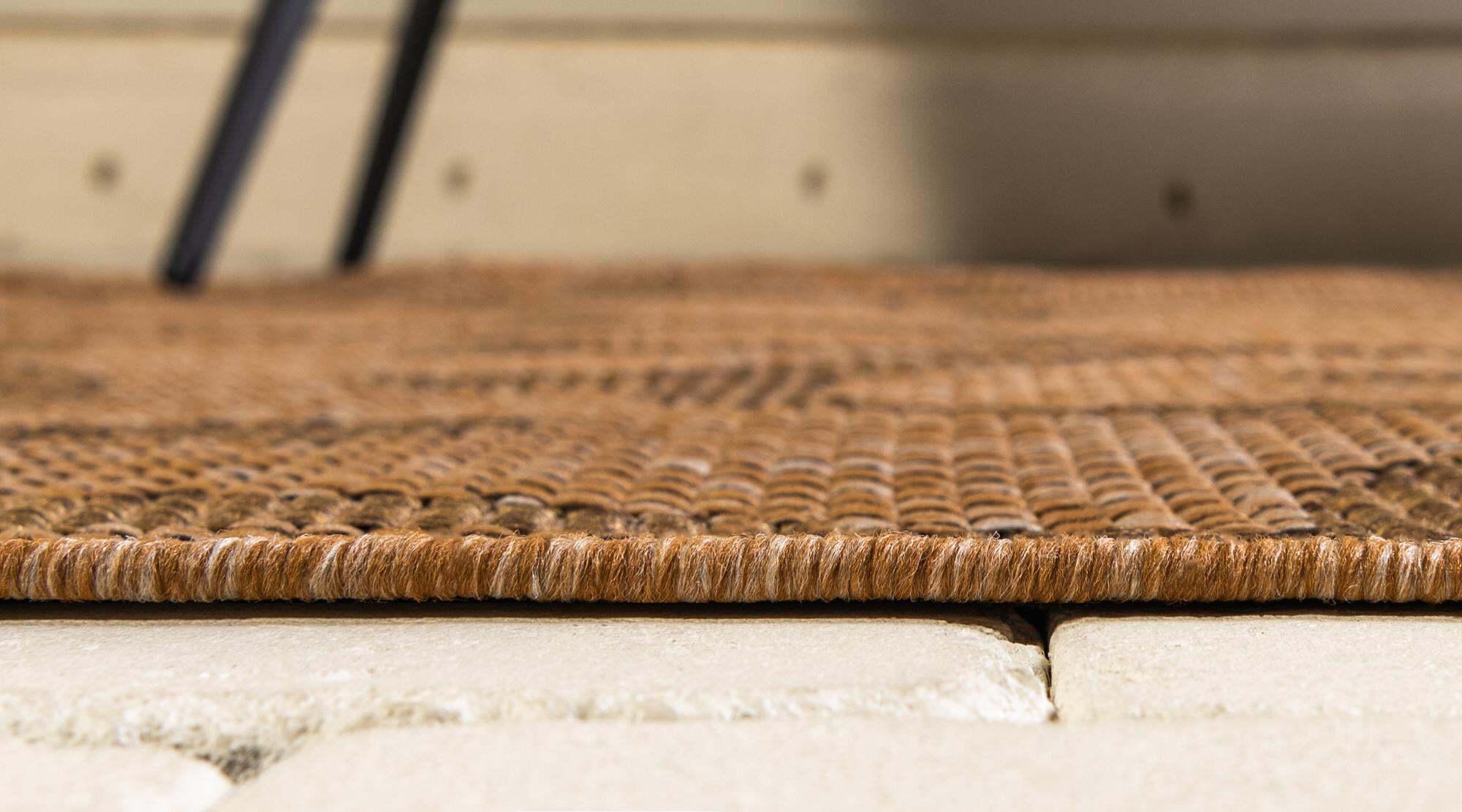 Unique Loom Outdoor Rugs - Outdoor Botanical Damask Rectangular 9x12 Rug Light Brown & Brown
