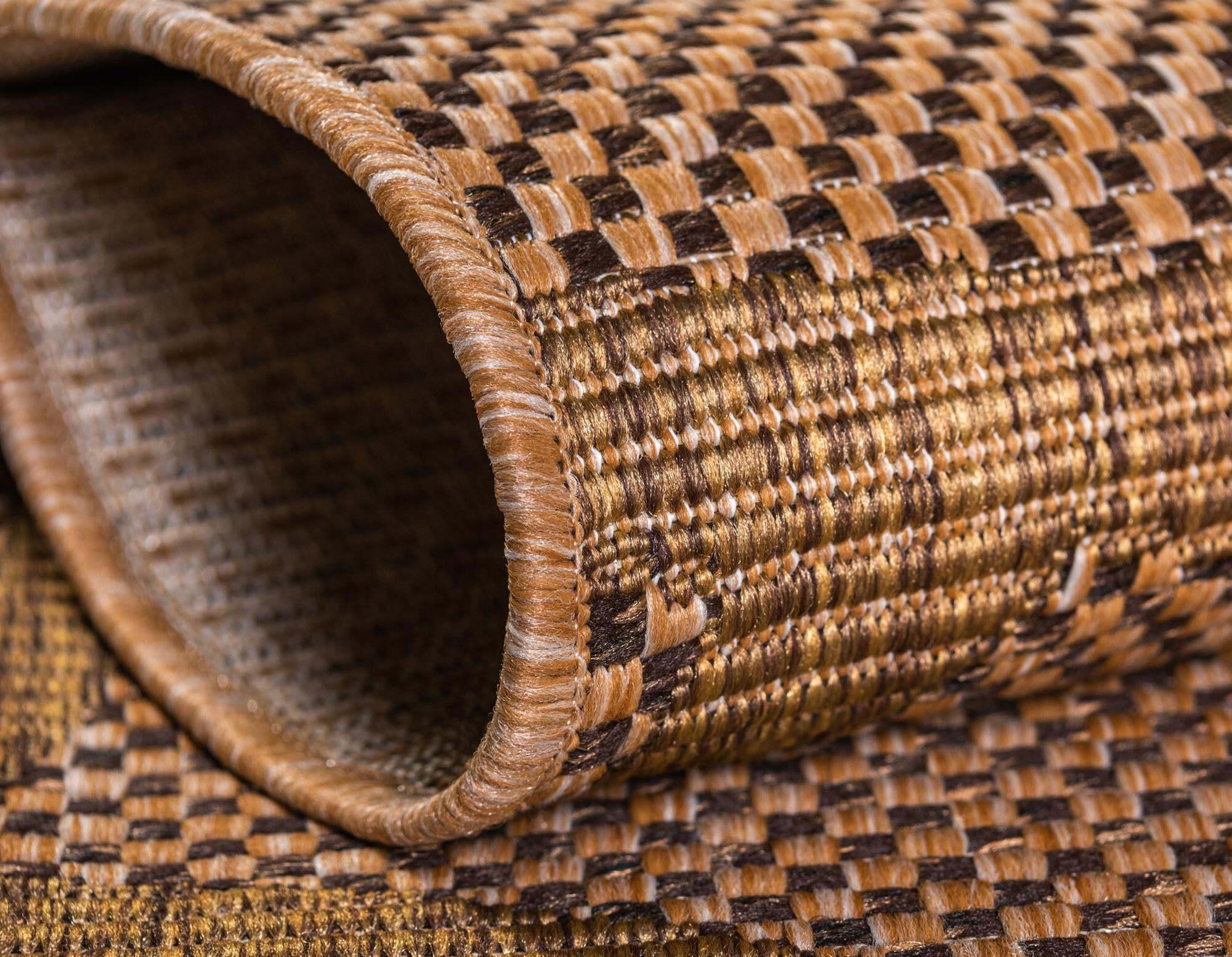 Unique Loom Outdoor Rugs - Outdoor Botanical Damask Rectangular 9x12 Rug Light Brown & Brown