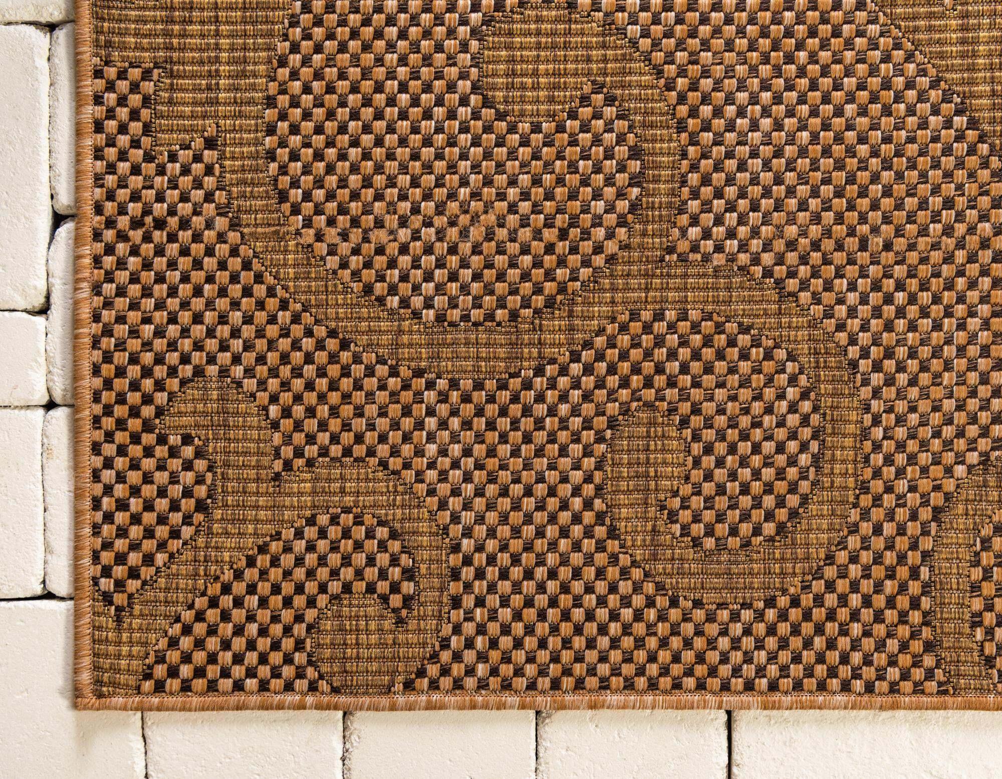 Unique Loom Outdoor Rugs - Outdoor Botanical Damask Rectangular 9x12 Rug Light Brown & Brown