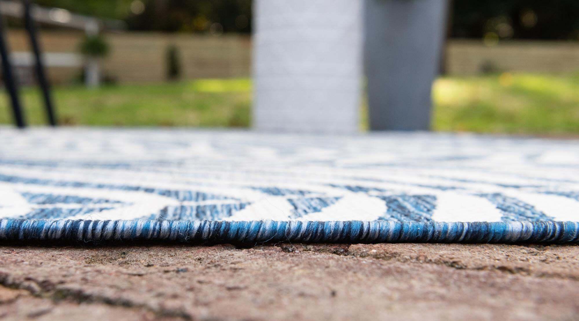 Unique Loom Outdoor Rugs - Outdoor Botanical Floral / Botanical 4x6 Rug Navy Blue & Ivory