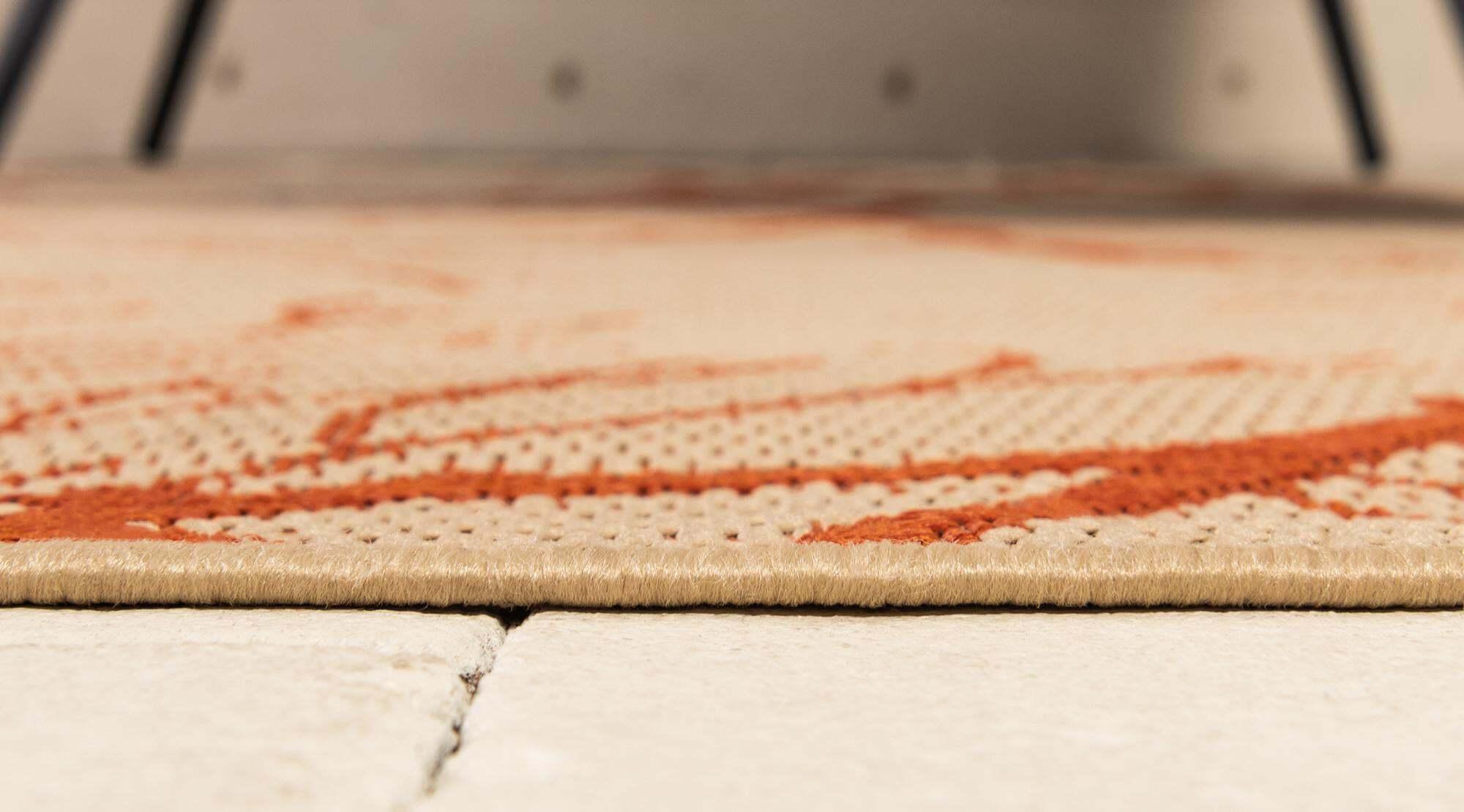 Unique Loom Outdoor Rugs - Outdoor Botanical Floral / Botanical Rectangular 8x11 Rug Beige & Terracotta