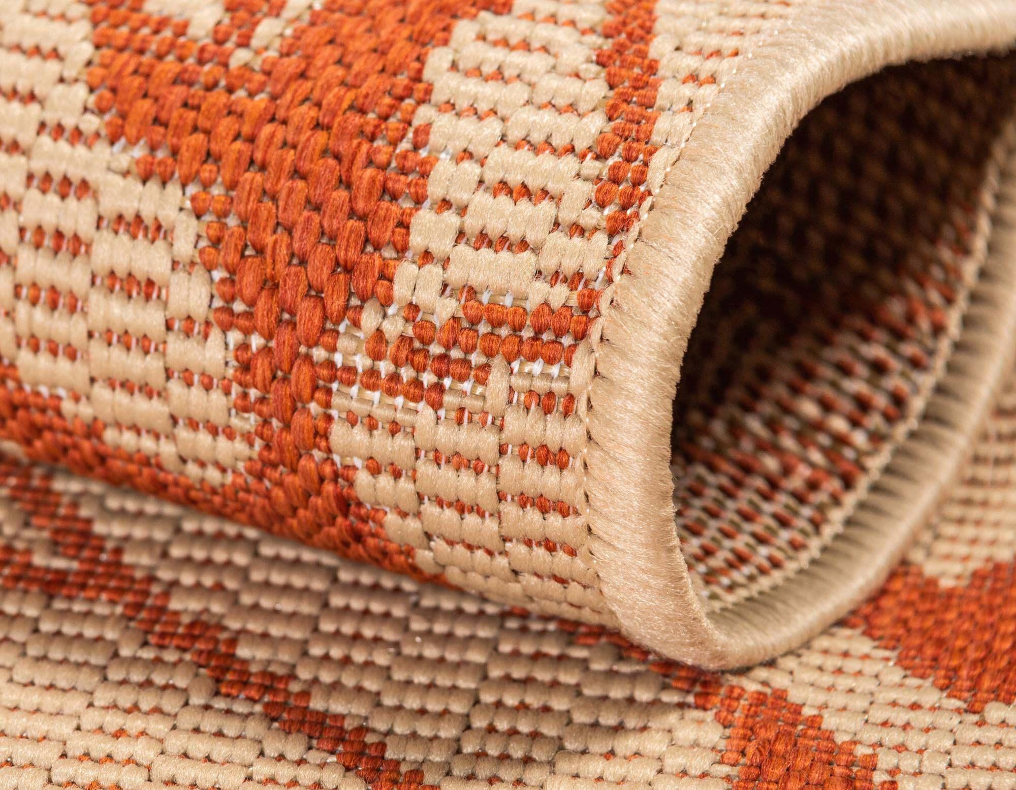 Unique Loom Outdoor Rugs - Outdoor Botanical Floral / Botanical Rectangular 8x11 Rug Beige & Terracotta