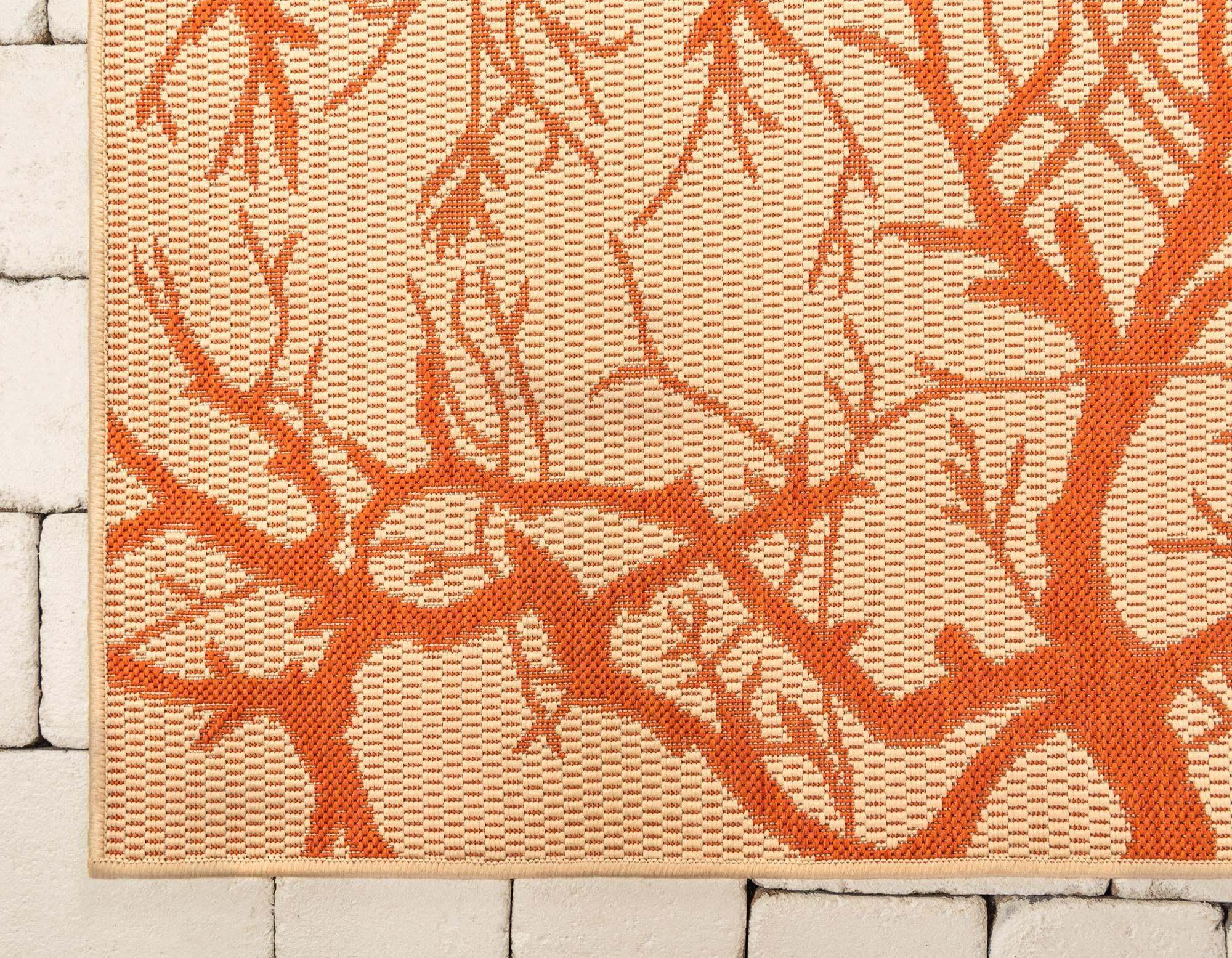 Unique Loom Outdoor Rugs - Outdoor Botanical Floral / Botanical Rectangular 8x11 Rug Beige & Terracotta