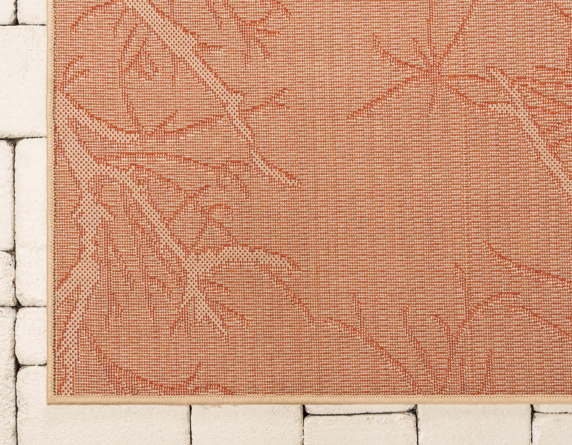 Unique Loom Outdoor Rugs - Outdoor Botanical Floral / Botanical Rectangular 8x11 Rug Beige & Terracotta