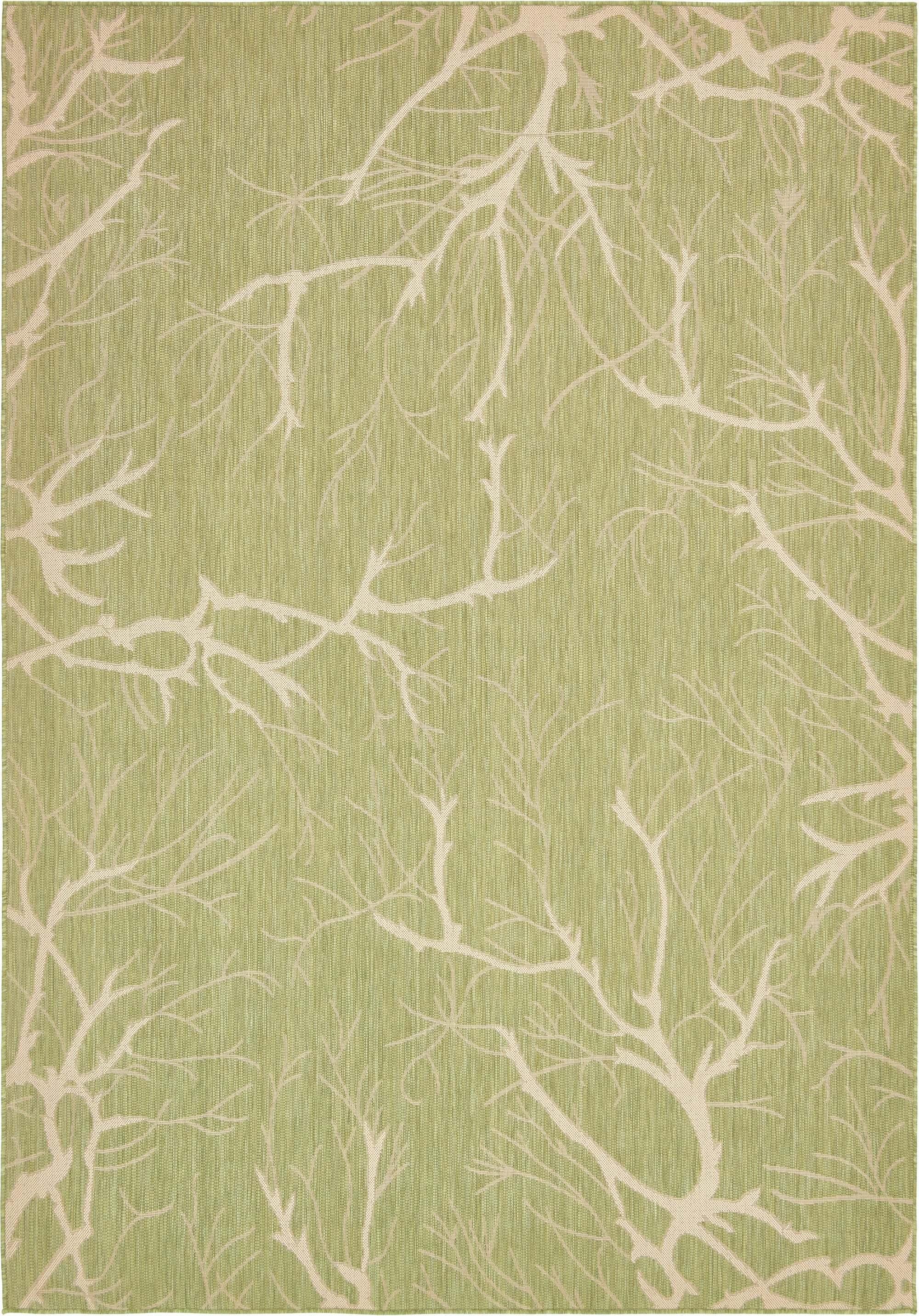Unique Loom Outdoor Rugs - Outdoor Botanical Floral / Botanical Rectangular 8x11 Rug Light Green & Beige