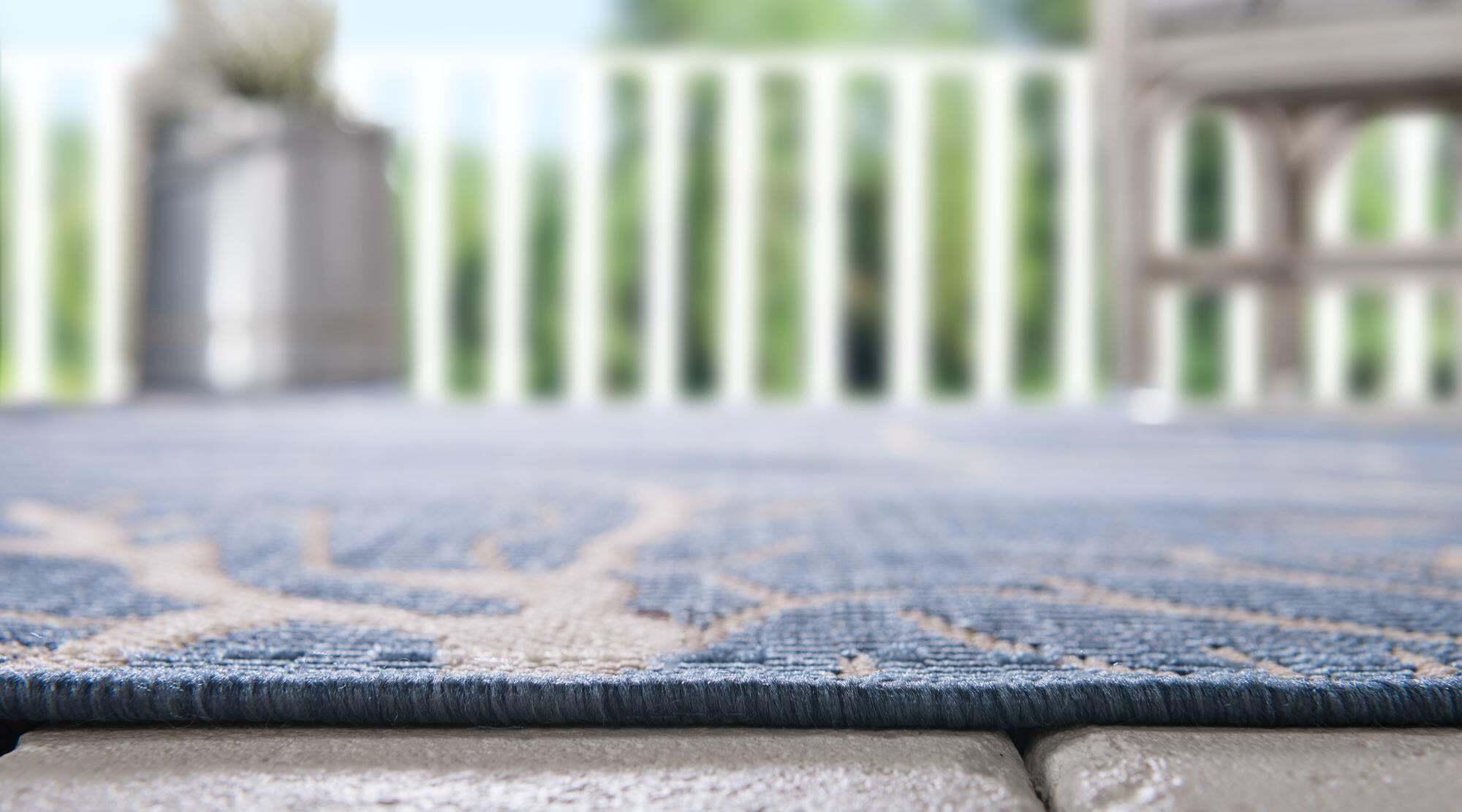 Unique Loom Outdoor Rugs - Outdoor Botanical Floral / Botanical Rectangular 8x11 Rug Navy Blue & Beige