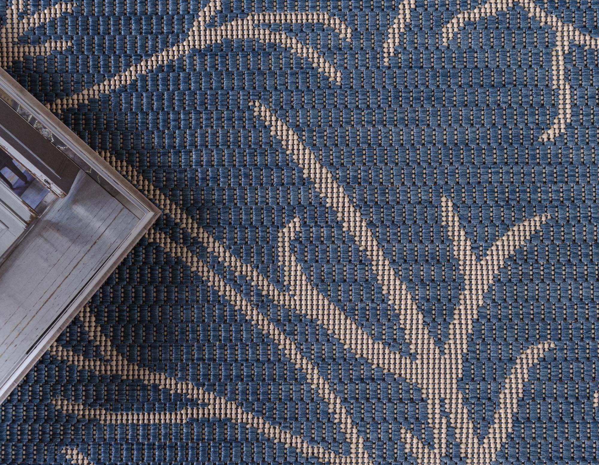 Unique Loom Outdoor Rugs - Outdoor Botanical Floral / Botanical Rectangular 8x11 Rug Navy Blue & Beige