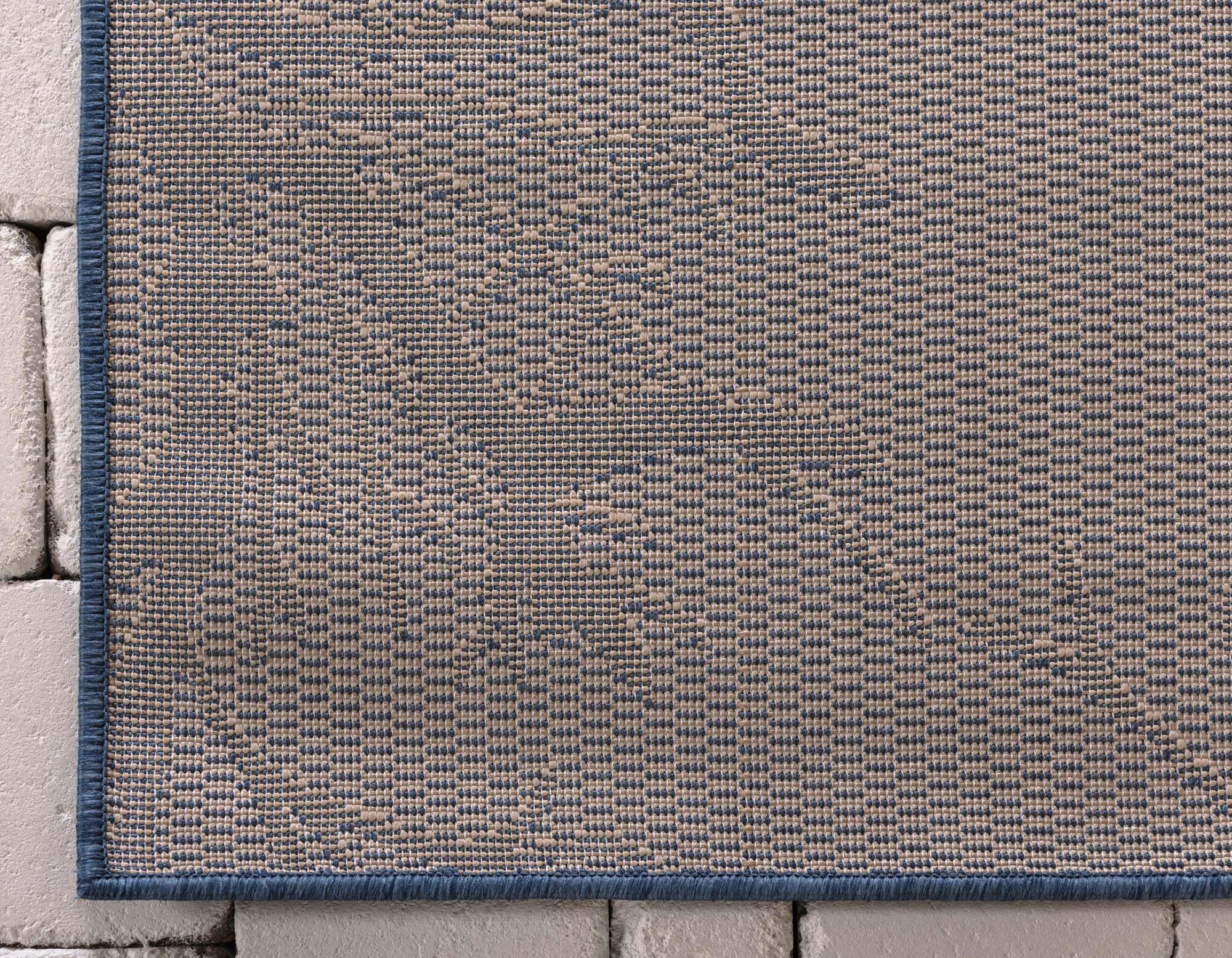 Unique Loom Outdoor Rugs - Outdoor Botanical Floral / Botanical Rectangular 8x11 Rug Navy Blue & Beige