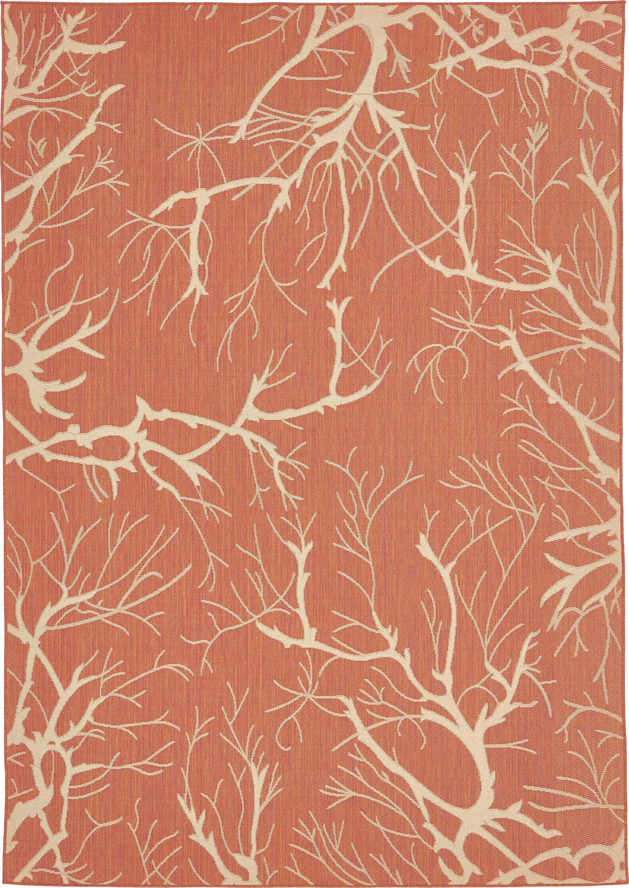 Unique Loom Outdoor Rugs - Outdoor Botanical Floral / Botanical Rectangular 8x11 Rug Terracotta & Beige