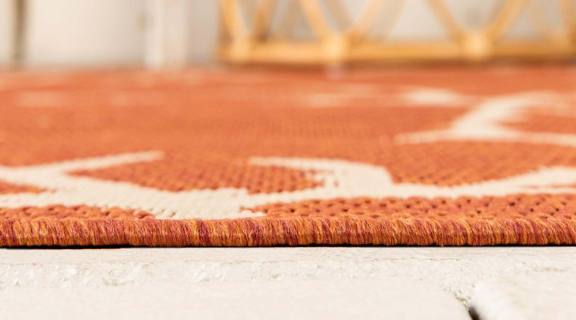 Unique Loom Outdoor Rugs - Outdoor Botanical Floral / Botanical Rectangular 8x11 Rug Terracotta & Beige