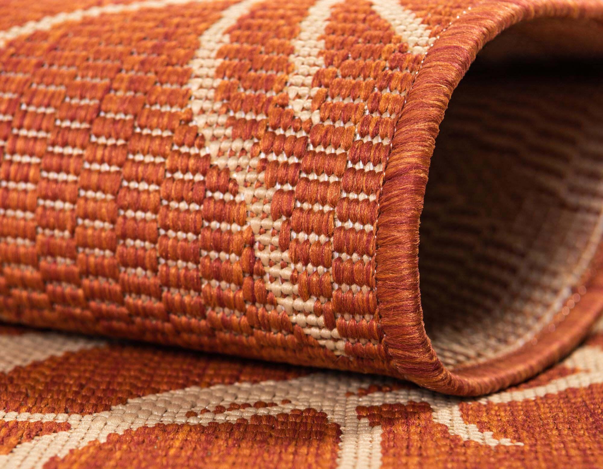 Unique Loom Outdoor Rugs - Outdoor Botanical Floral / Botanical Rectangular 8x11 Rug Terracotta & Beige
