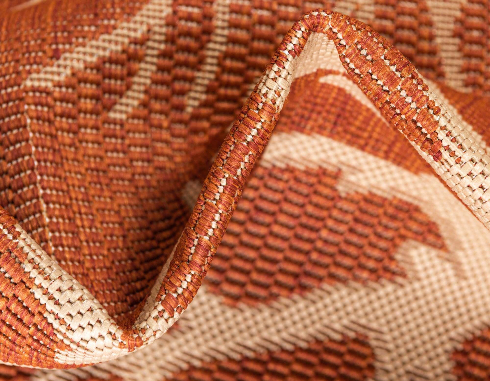 Unique Loom Outdoor Rugs - Outdoor Botanical Floral / Botanical Rectangular 8x11 Rug Terracotta & Beige