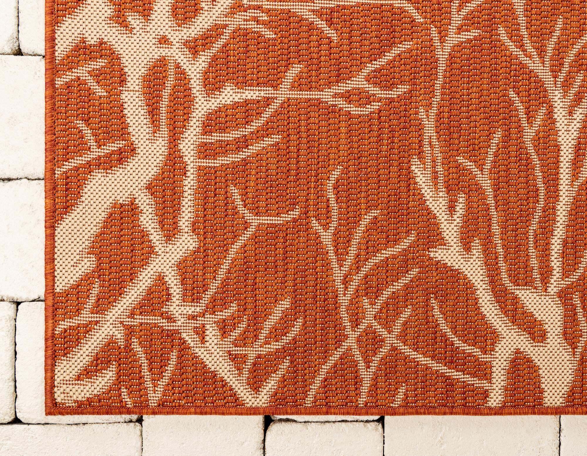 Unique Loom Outdoor Rugs - Outdoor Botanical Floral / Botanical Rectangular 8x11 Rug Terracotta & Beige
