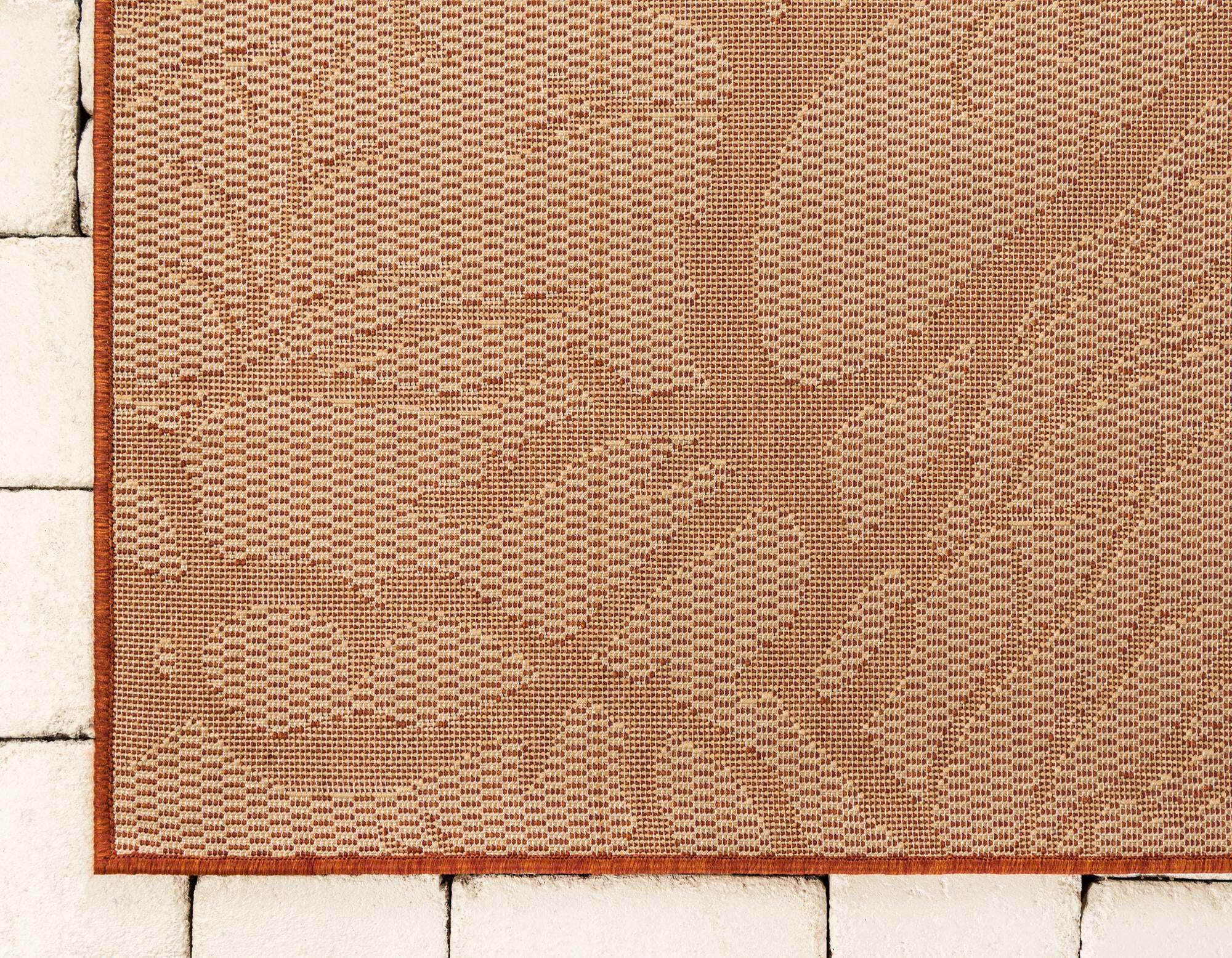Unique Loom Outdoor Rugs - Outdoor Botanical Floral / Botanical Rectangular 8x11 Rug Terracotta & Beige