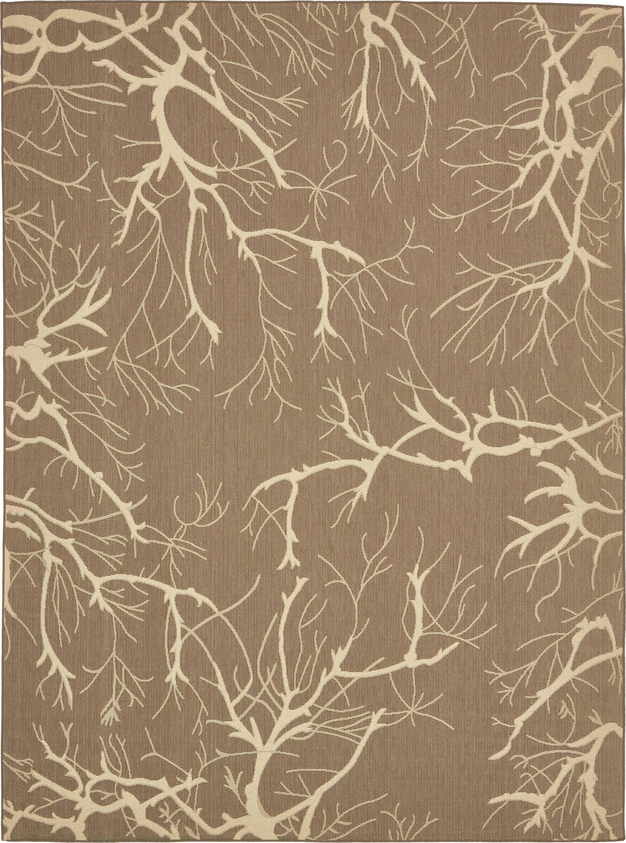 Unique Loom Outdoor Rugs - Outdoor Botanical Floral / Botanical Rectangular 9x12 Rug Brown & Beige