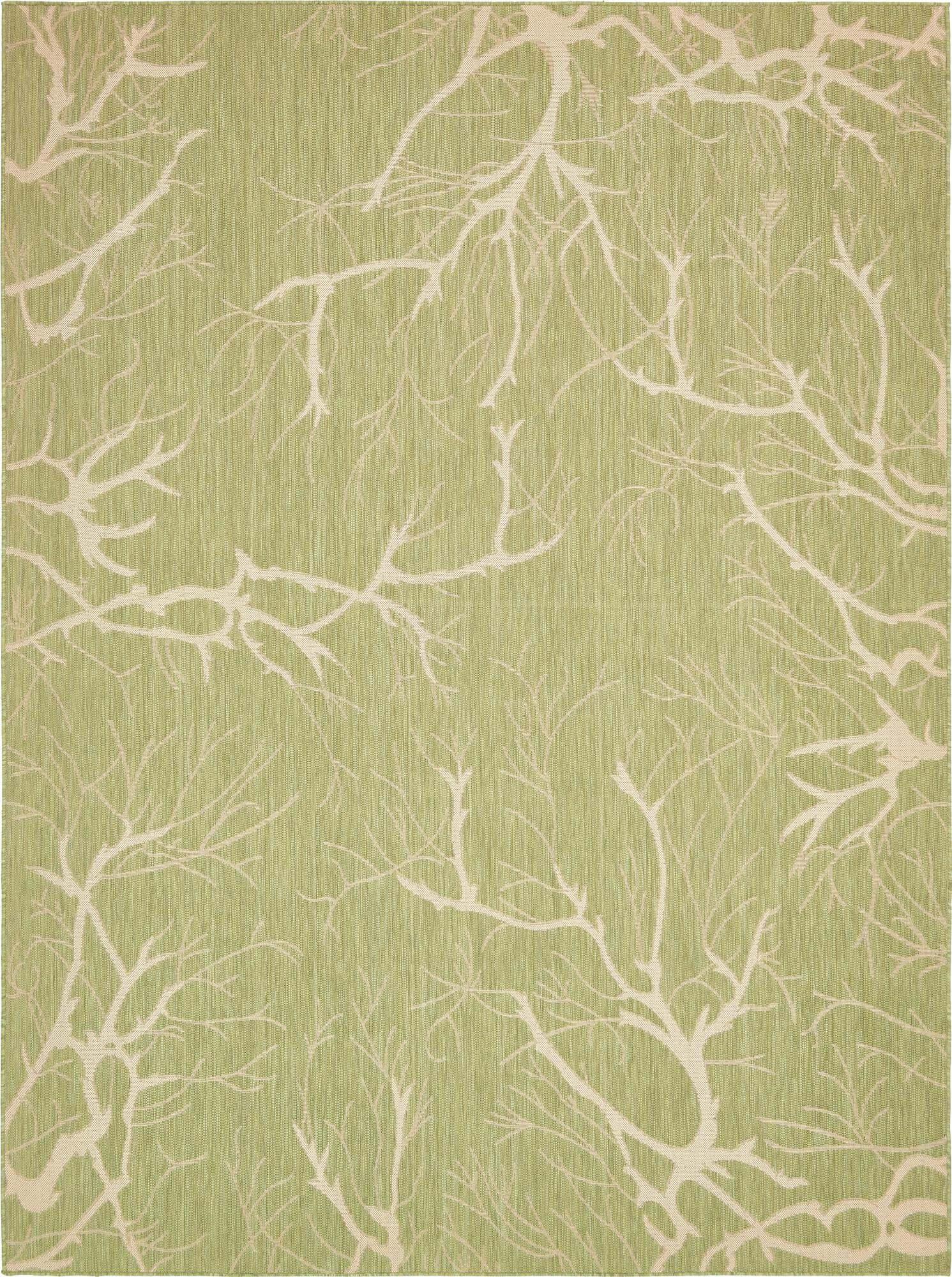 Unique Loom Outdoor Rugs - Outdoor Botanical Floral / Botanical Rectangular 9x12 Rug Light Green & Beige
