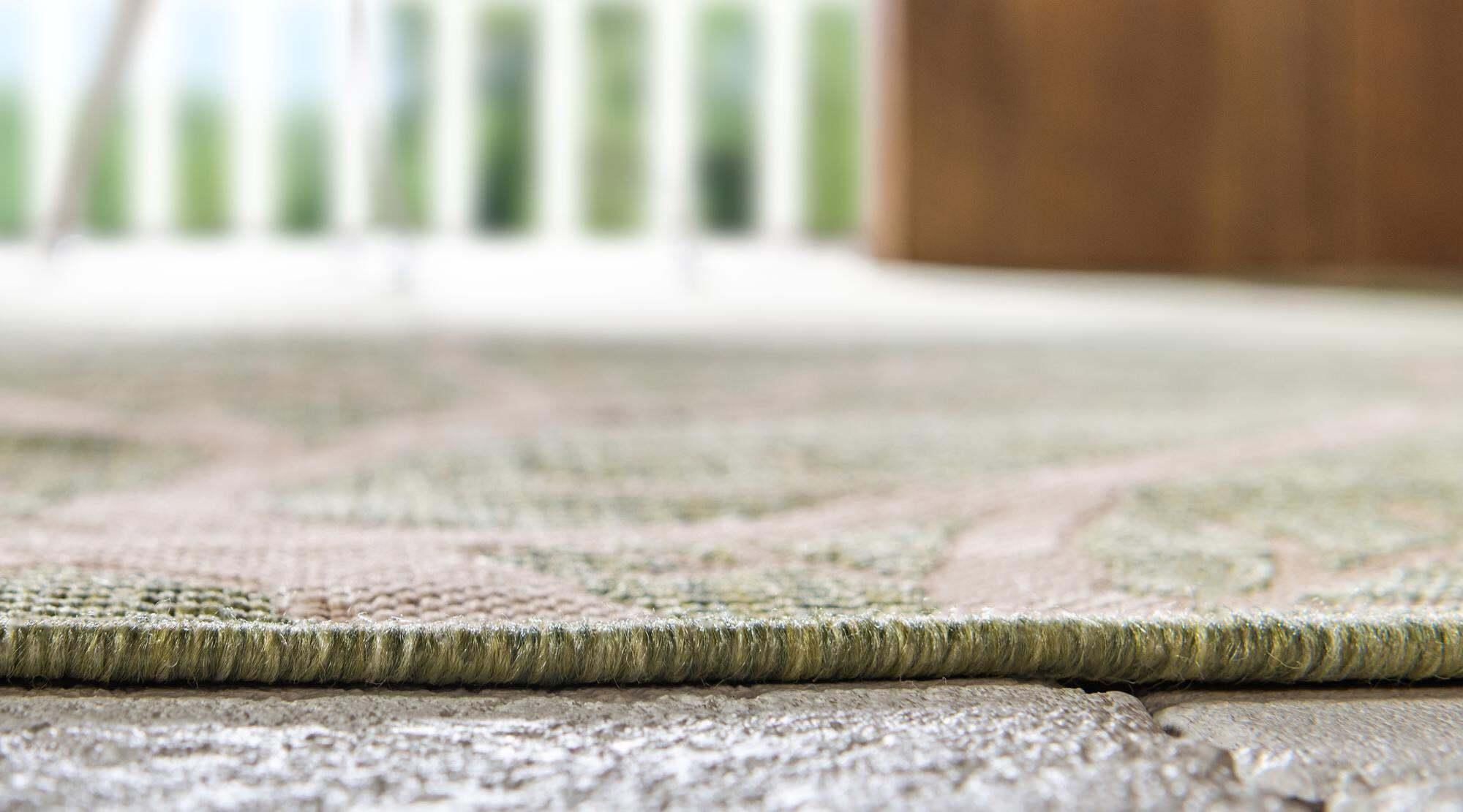 Unique Loom Outdoor Rugs - Outdoor Botanical Floral / Botanical Rectangular 9x12 Rug Light Green & Beige