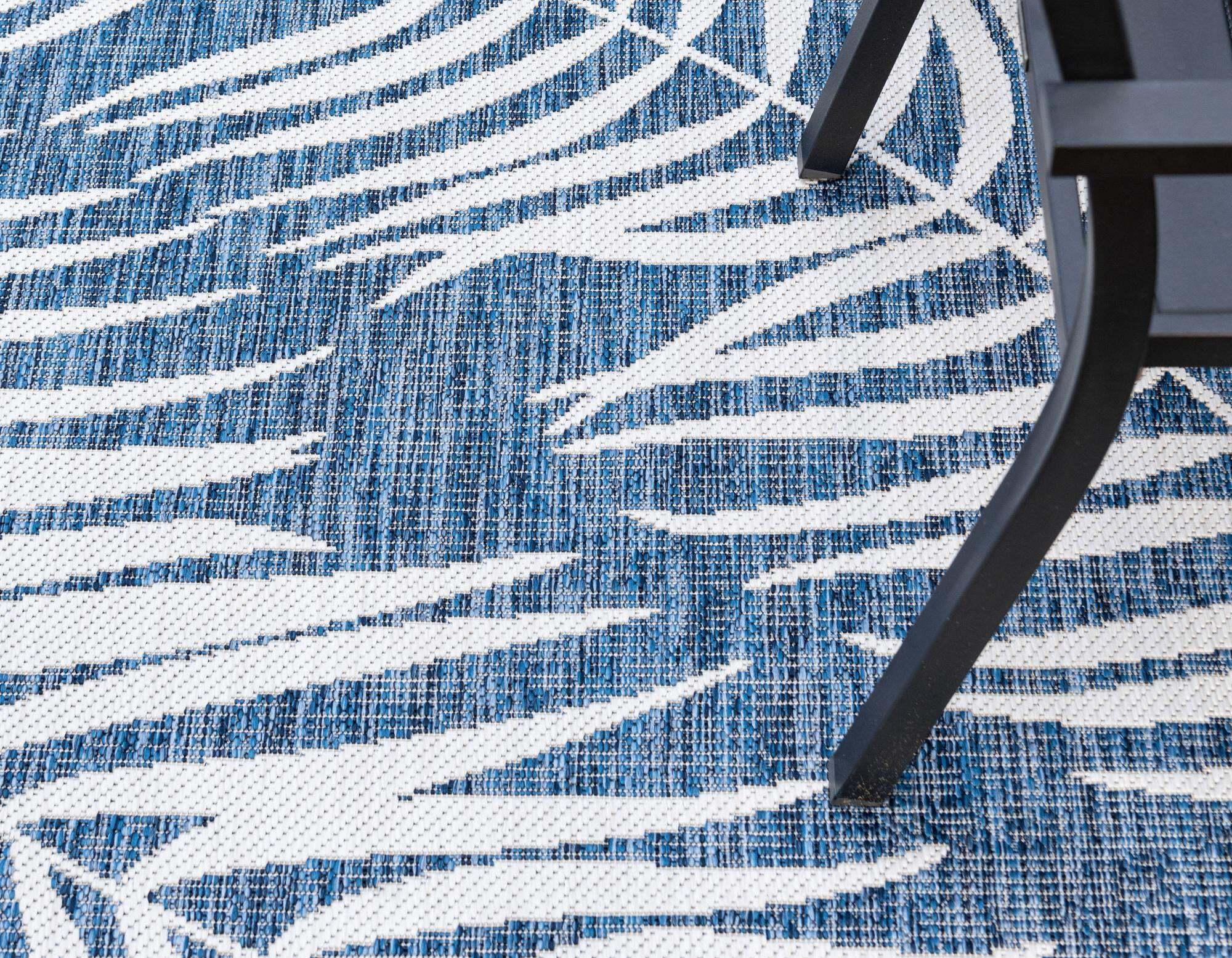 Unique Loom Outdoor Rugs - Outdoor Botanical Floral / Botanical Rectangular 9x12 Rug Navy Blue & Ivory