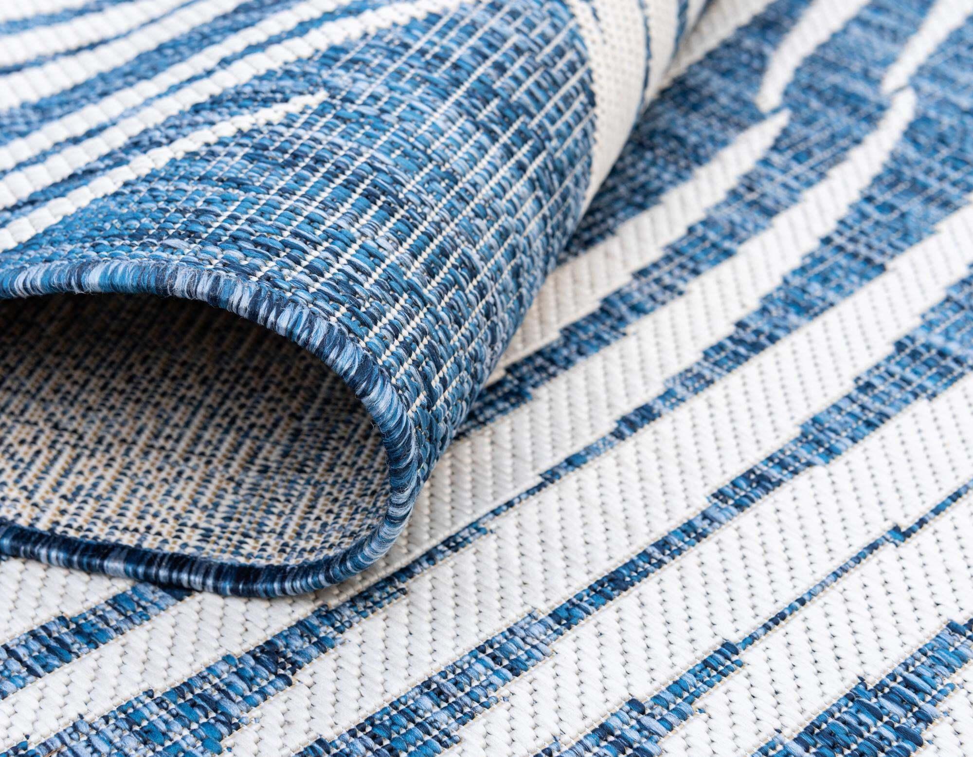 Unique Loom Outdoor Rugs - Outdoor Botanical Floral / Botanical Rectangular 9x12 Rug Navy Blue & Ivory