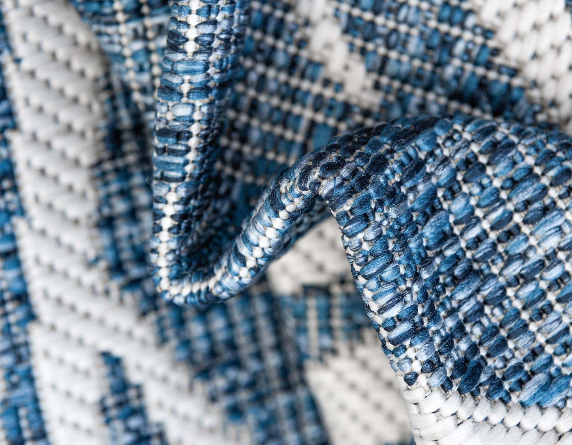 Unique Loom Outdoor Rugs - Outdoor Botanical Floral / Botanical Rectangular 9x12 Rug Navy Blue & Ivory