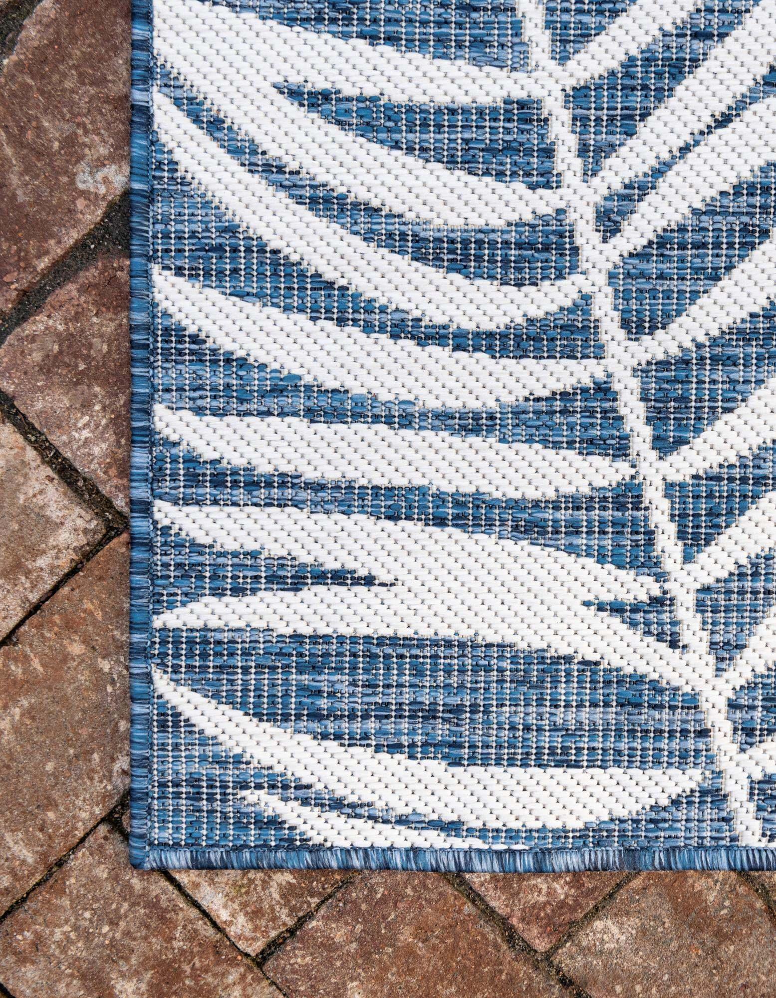 Unique Loom Outdoor Rugs - Outdoor Botanical Floral / Botanical Rectangular 9x12 Rug Navy Blue & Ivory