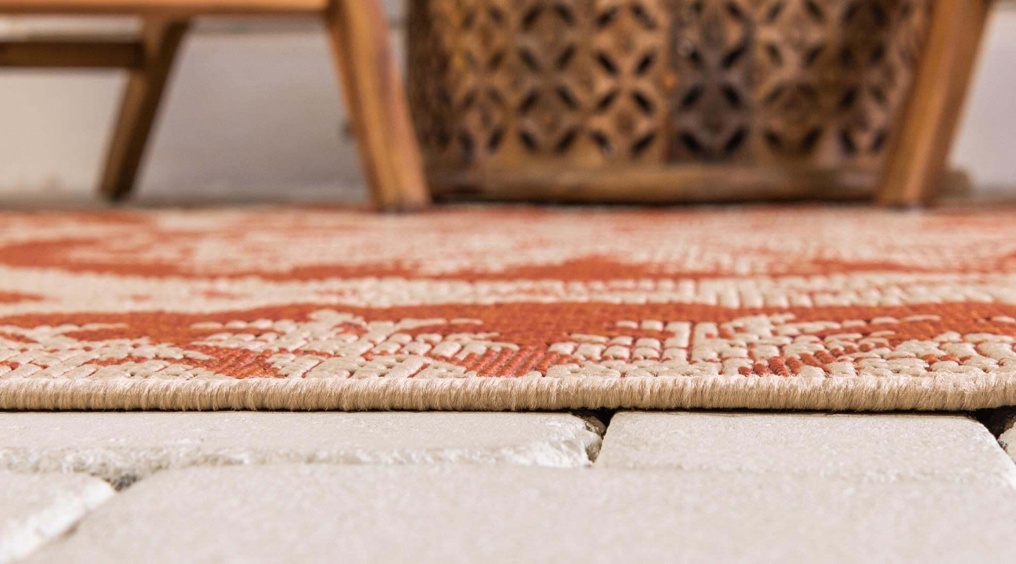 Unique Loom Outdoor Rugs - Outdoor Botanical Geometric Rectangular 8x11 Rug Terracotta & Beige