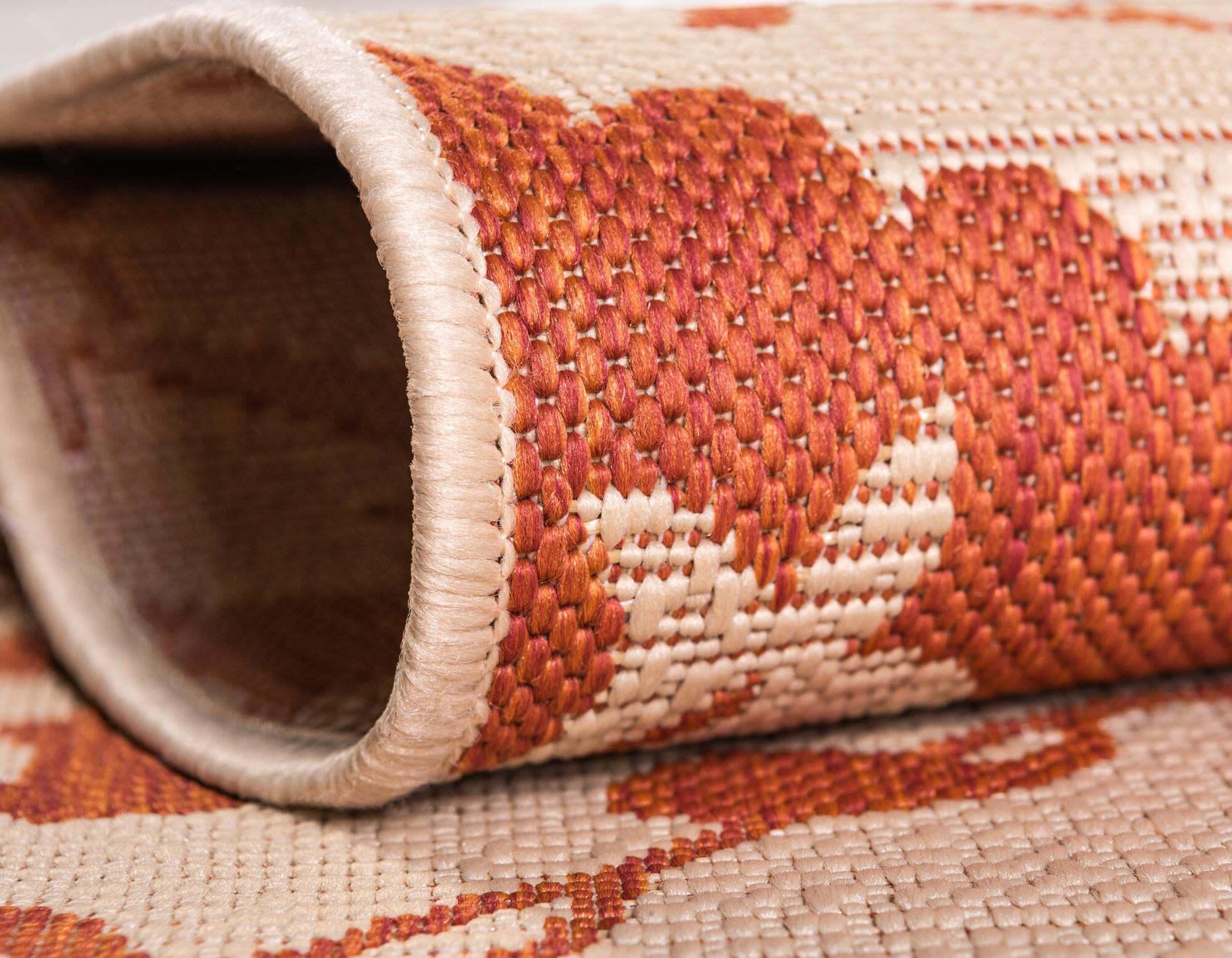 Unique Loom Outdoor Rugs - Outdoor Botanical Geometric Rectangular 8x11 Rug Terracotta & Beige