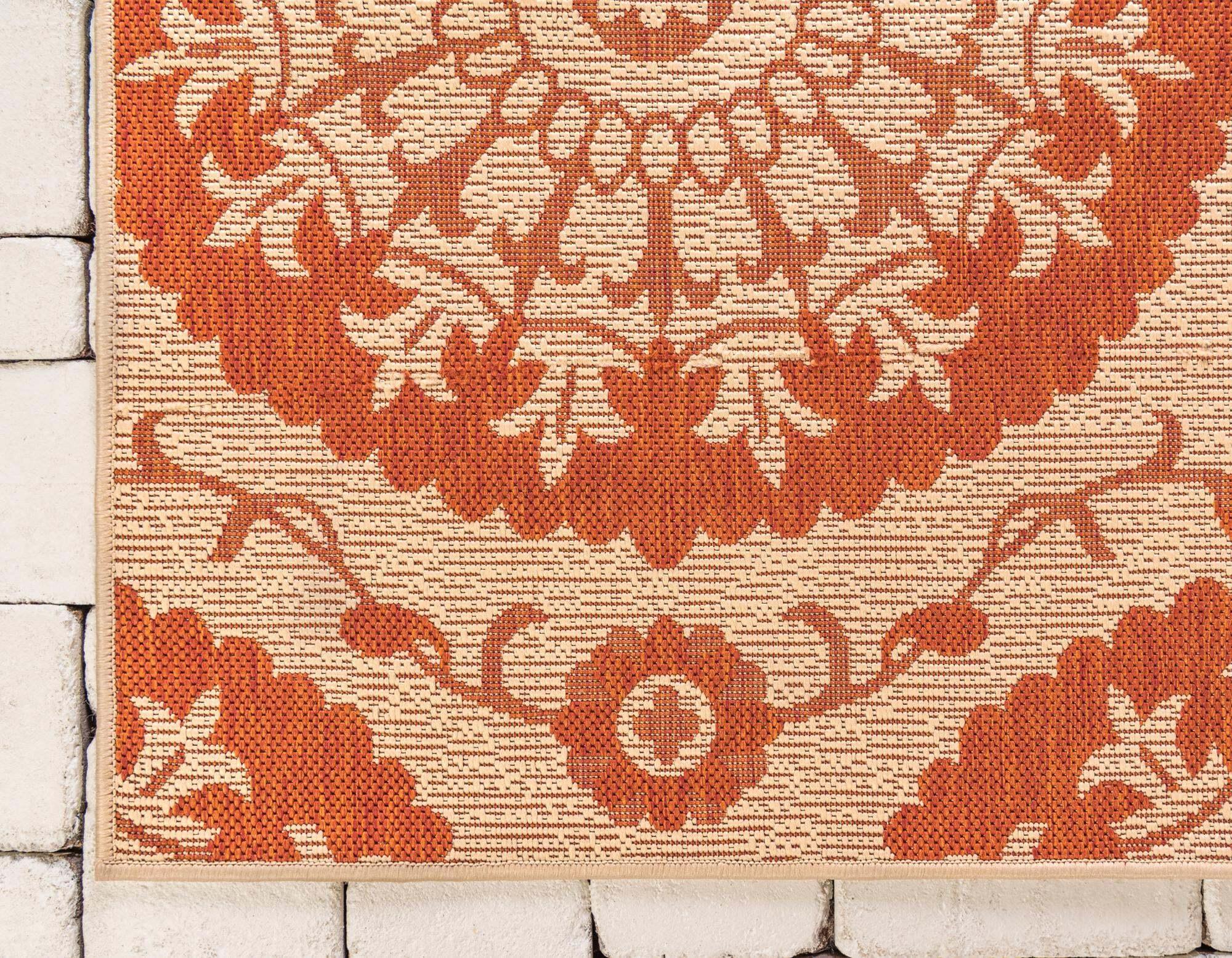 Unique Loom Outdoor Rugs - Outdoor Botanical Geometric Rectangular 8x11 Rug Terracotta & Beige