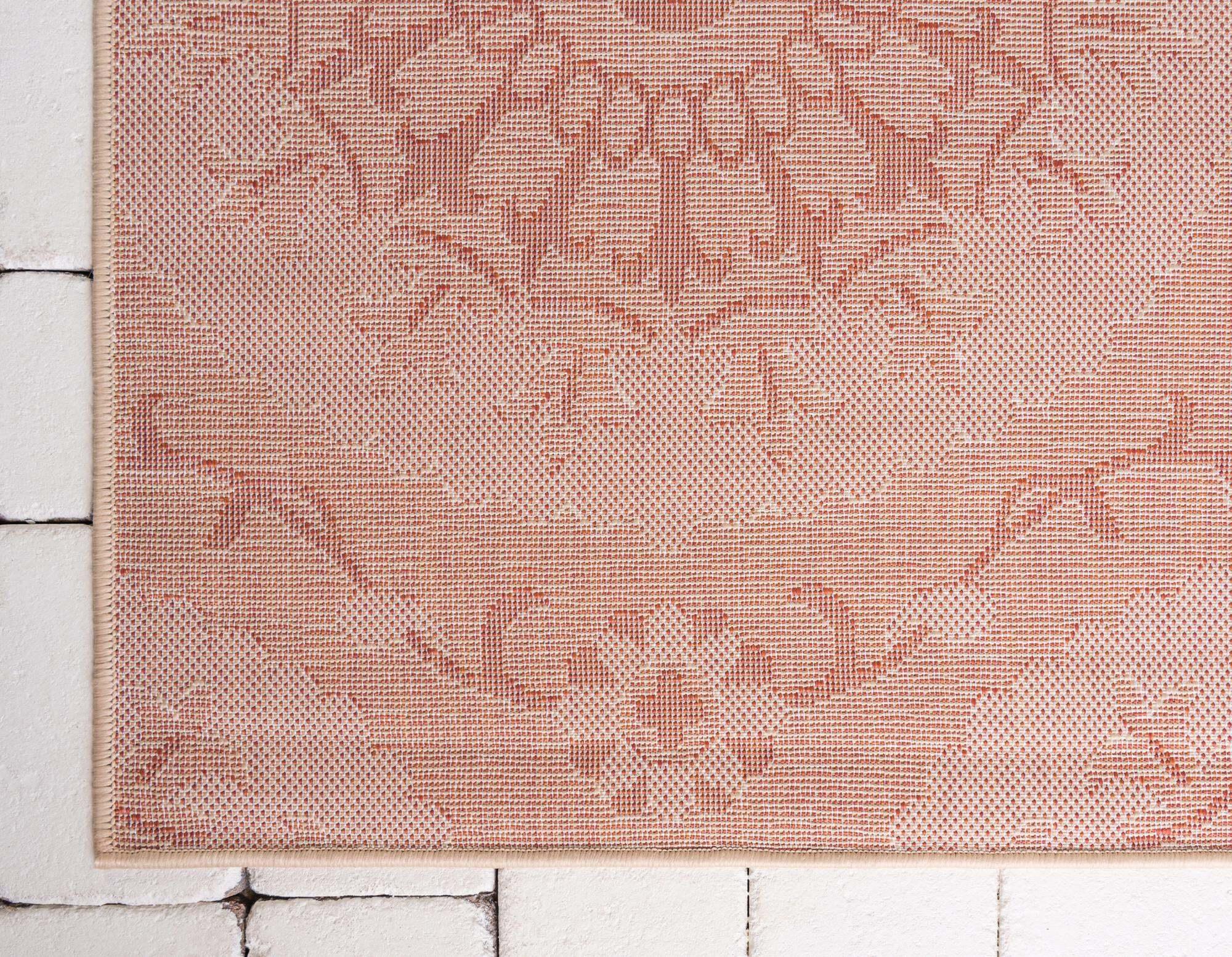 Unique Loom Outdoor Rugs - Outdoor Botanical Geometric Rectangular 8x11 Rug Terracotta & Beige