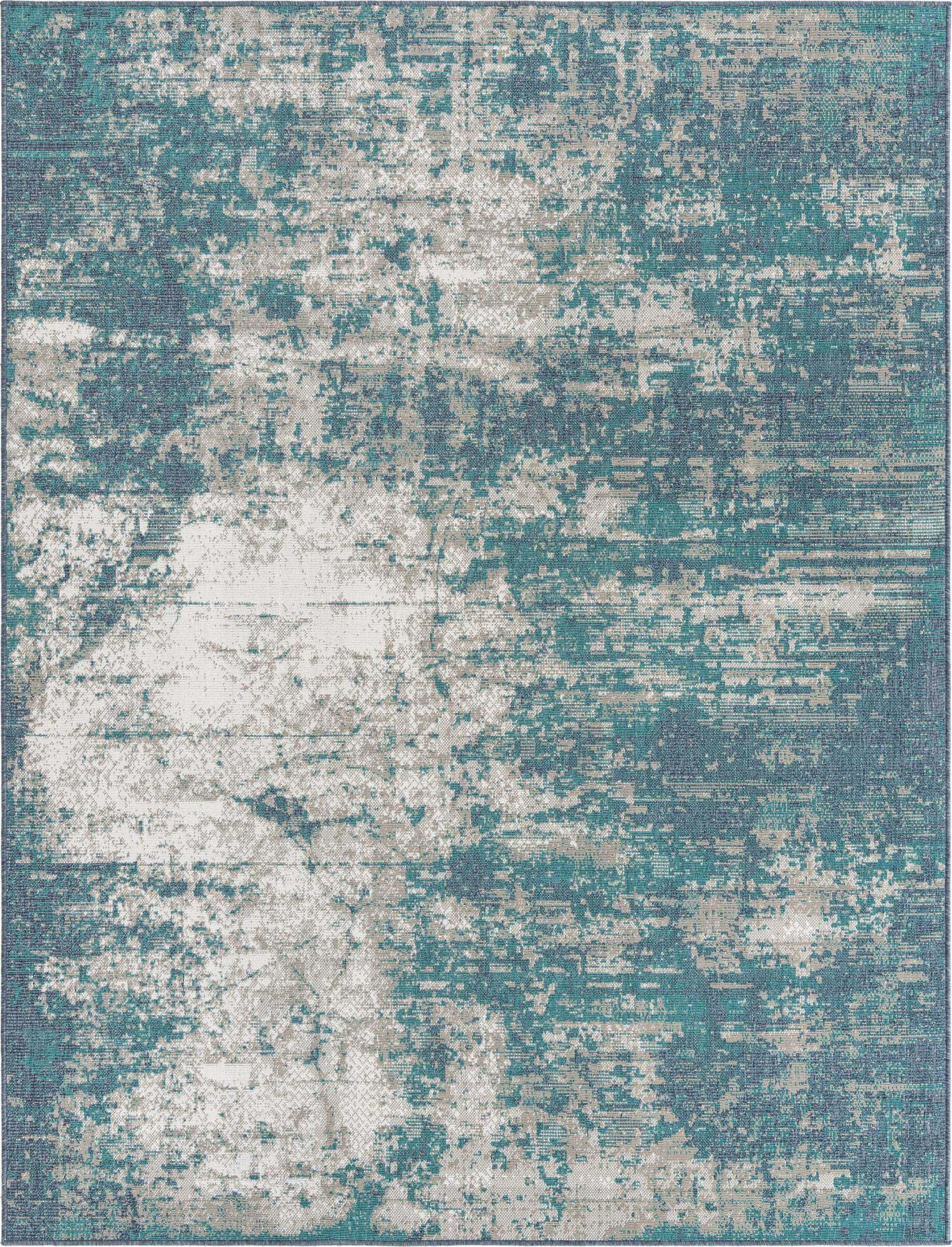 Unique Loom Outdoor Rugs - Outdoor Coastal Abstract Rectangular 8x10 Rug Blue & Ivory