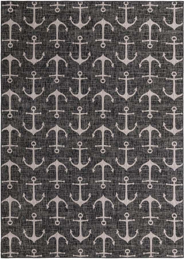 Unique Loom Outdoor Rugs - Outdoor Coastal Beach/Nautical 10x14 Rectangular Rug Charcoal
